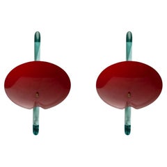 Paar Wandleuchten Rot emaillierte Schirme Klarglas Design von Roberto Rida