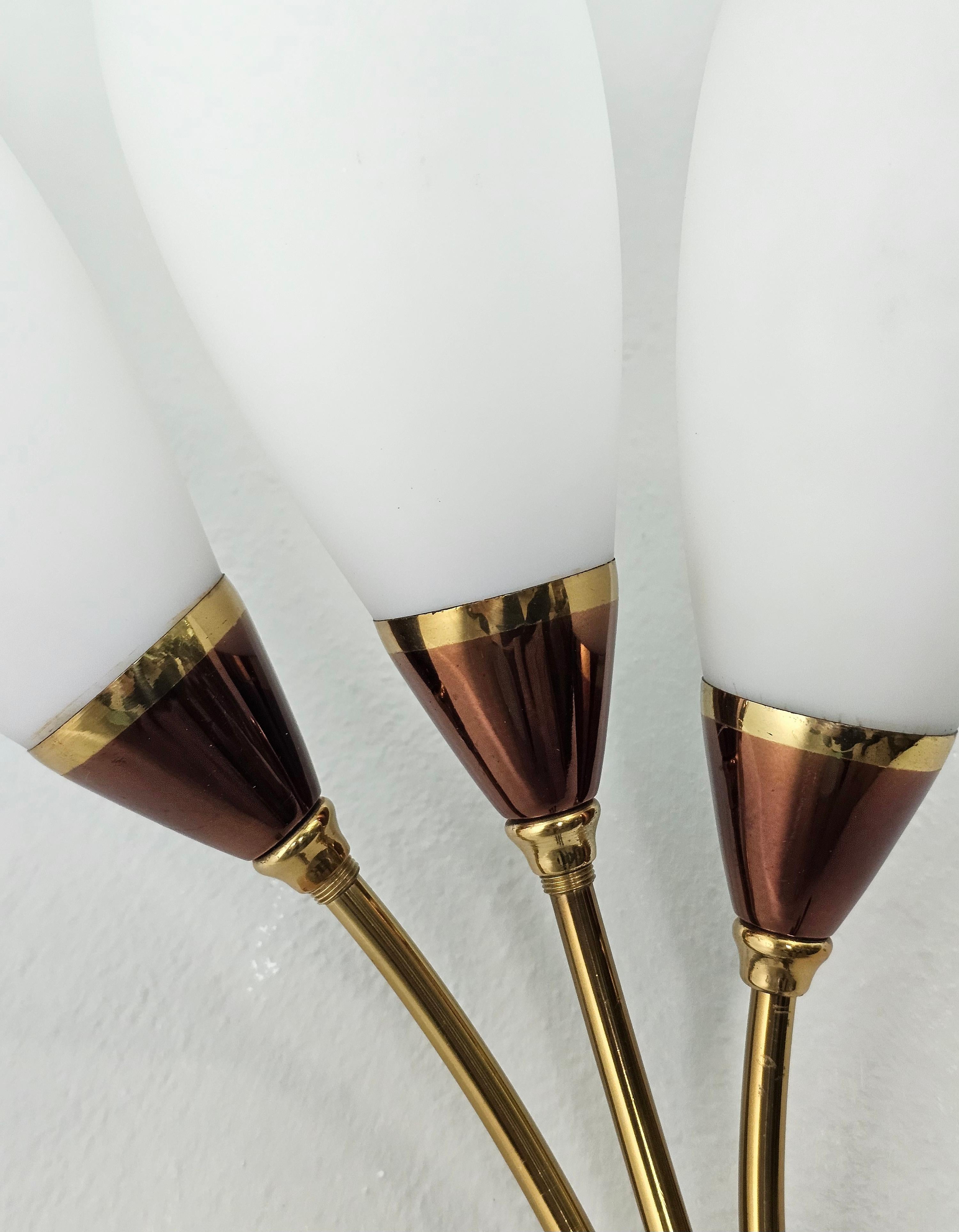 Pair of Wall Lights Sconces Brass Opaline Glass Midcentury Modern Italy 1960s 3