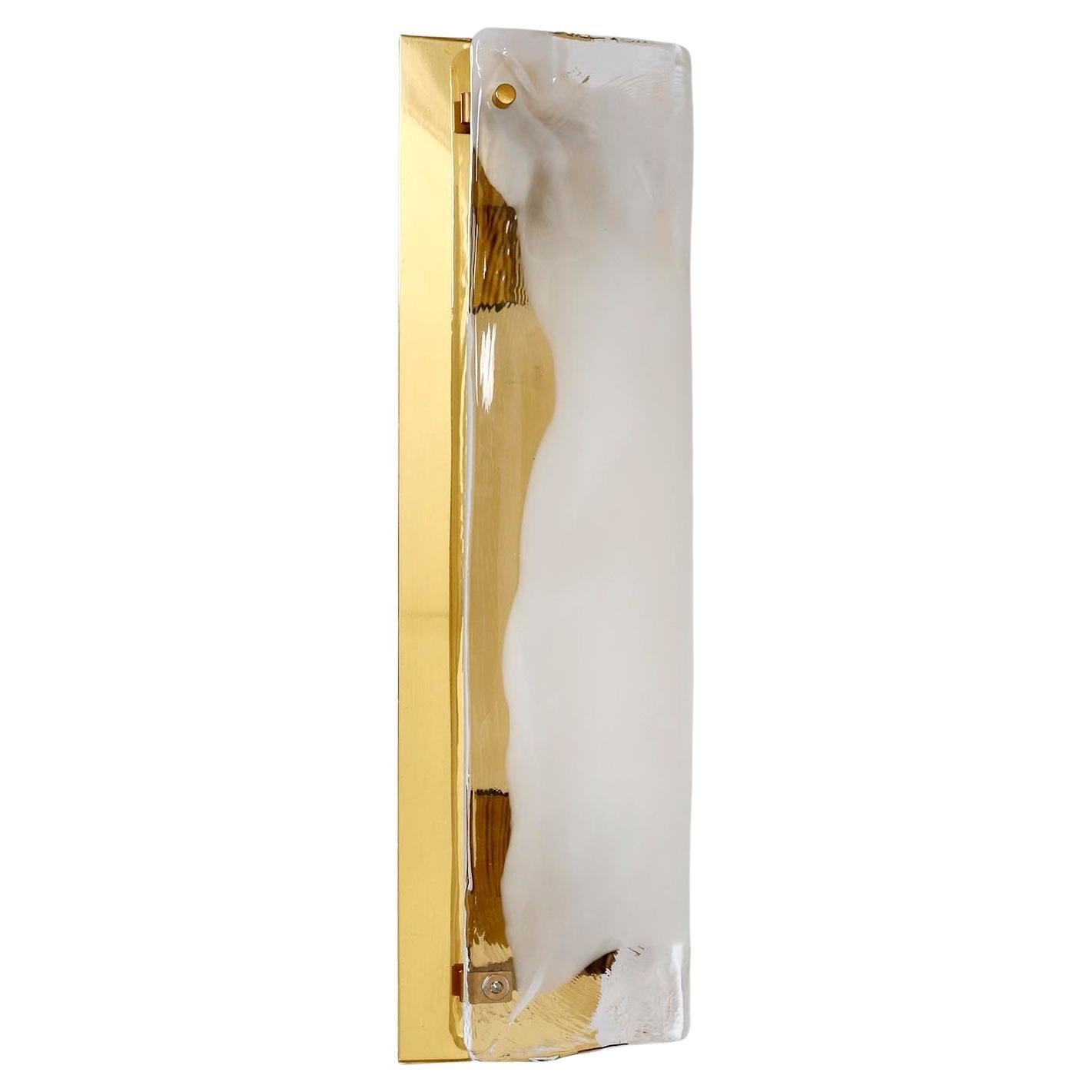 Mid-Century Modern Pair of Wall Lights Sconces by J.T. Kalmar, Brass Clear Milk Murano Glass, 1970s For Sale
