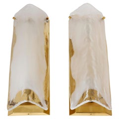 Pair of Wall Lights Sconces by J.T. Kalmar, Brass Clear Milk Murano Glass, 1970s