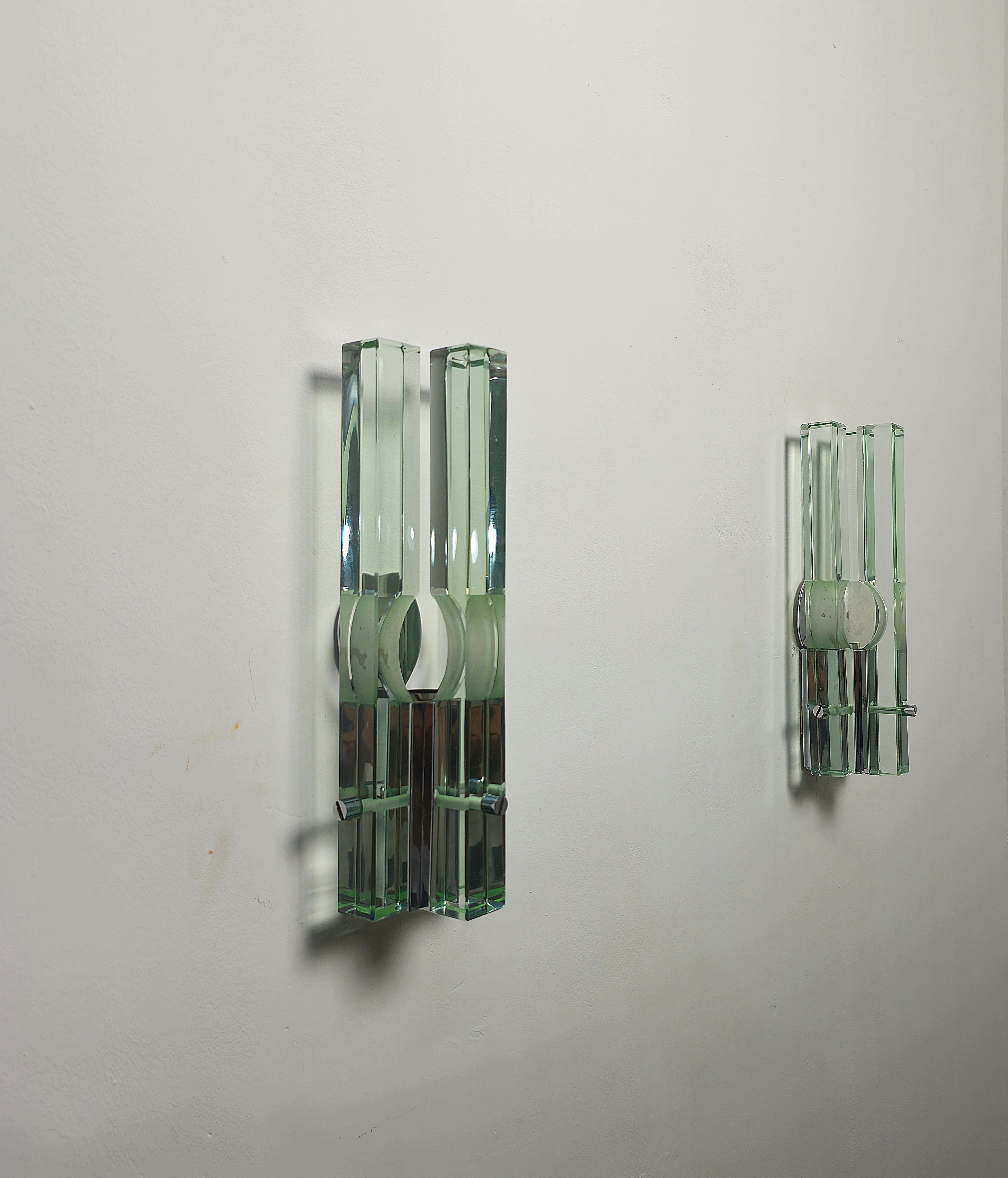 Pair of Wall Lights Sconces Crystal Glass Brass Gallotti e Radice Midcentury 70s 4