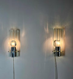 Pair of Wall Lights Sconces Crystal Glass Brass Gallotti e Radice Midcentury 70s