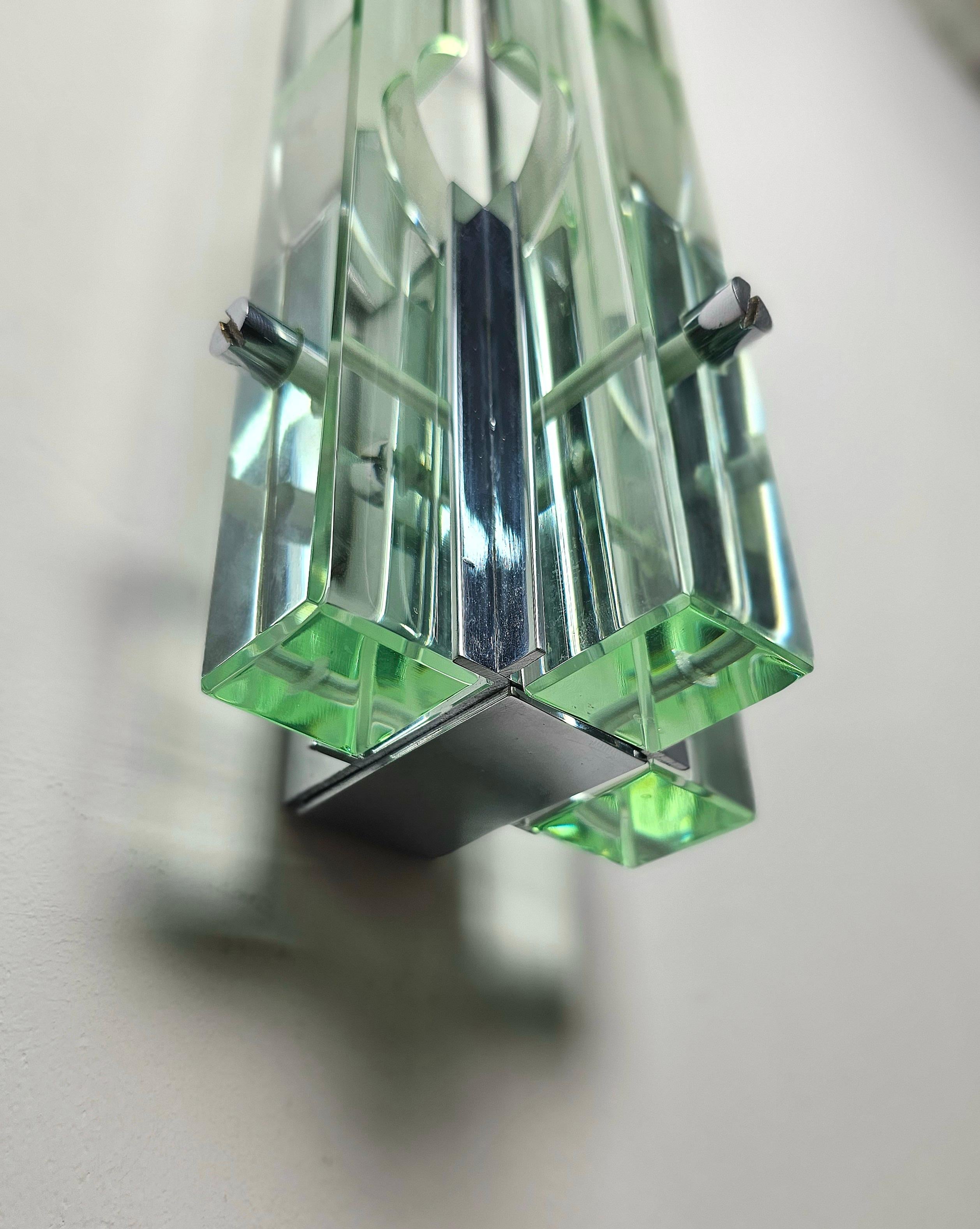 Mid-Century Modern Pair of Wall Lights Sconces Crystal Glass Brass Gallotti e Radice Midcentury 70s