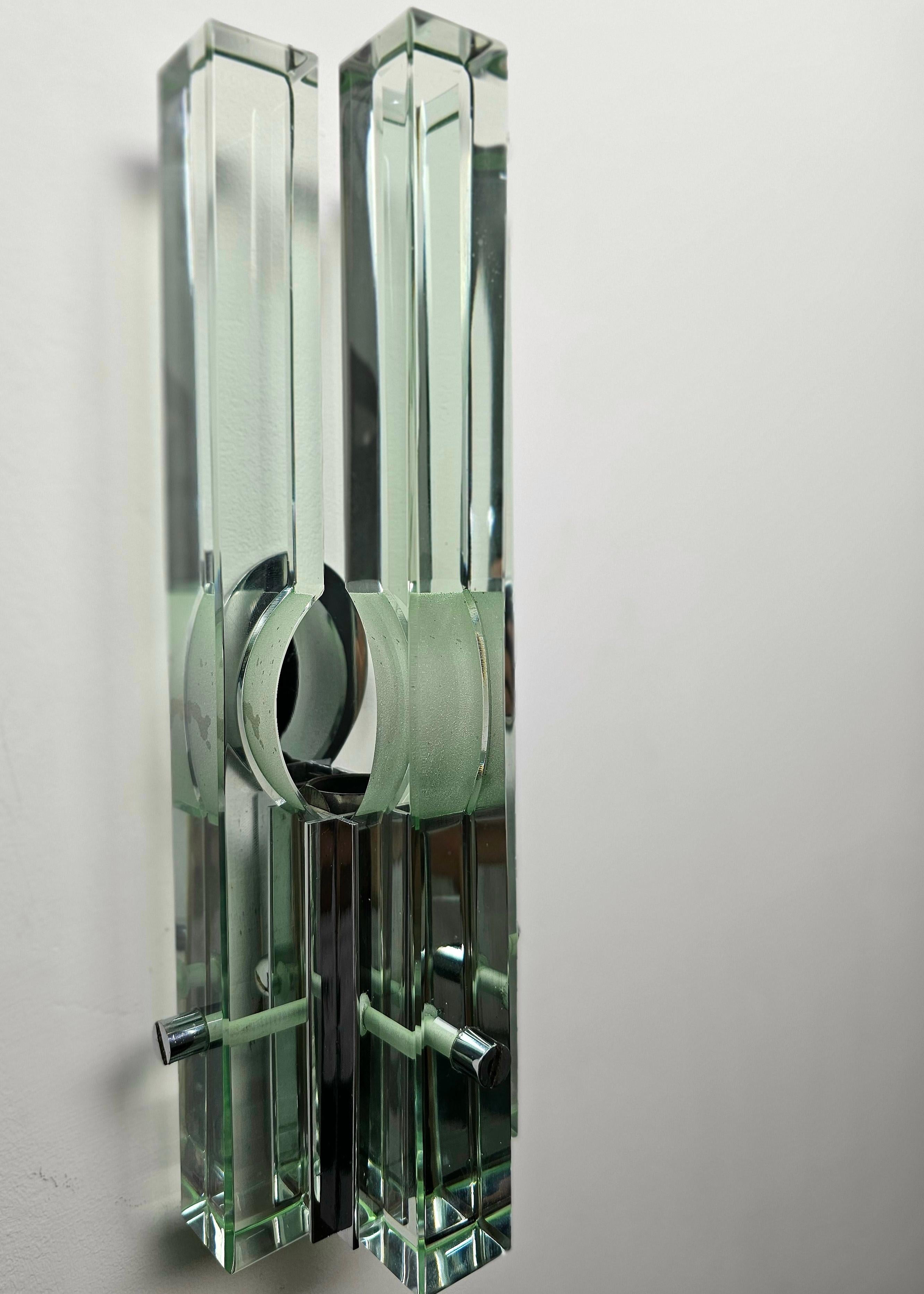 20th Century Pair of Wall Lights Sconces Crystal Glass Brass Gallotti e Radice Midcentury 70s