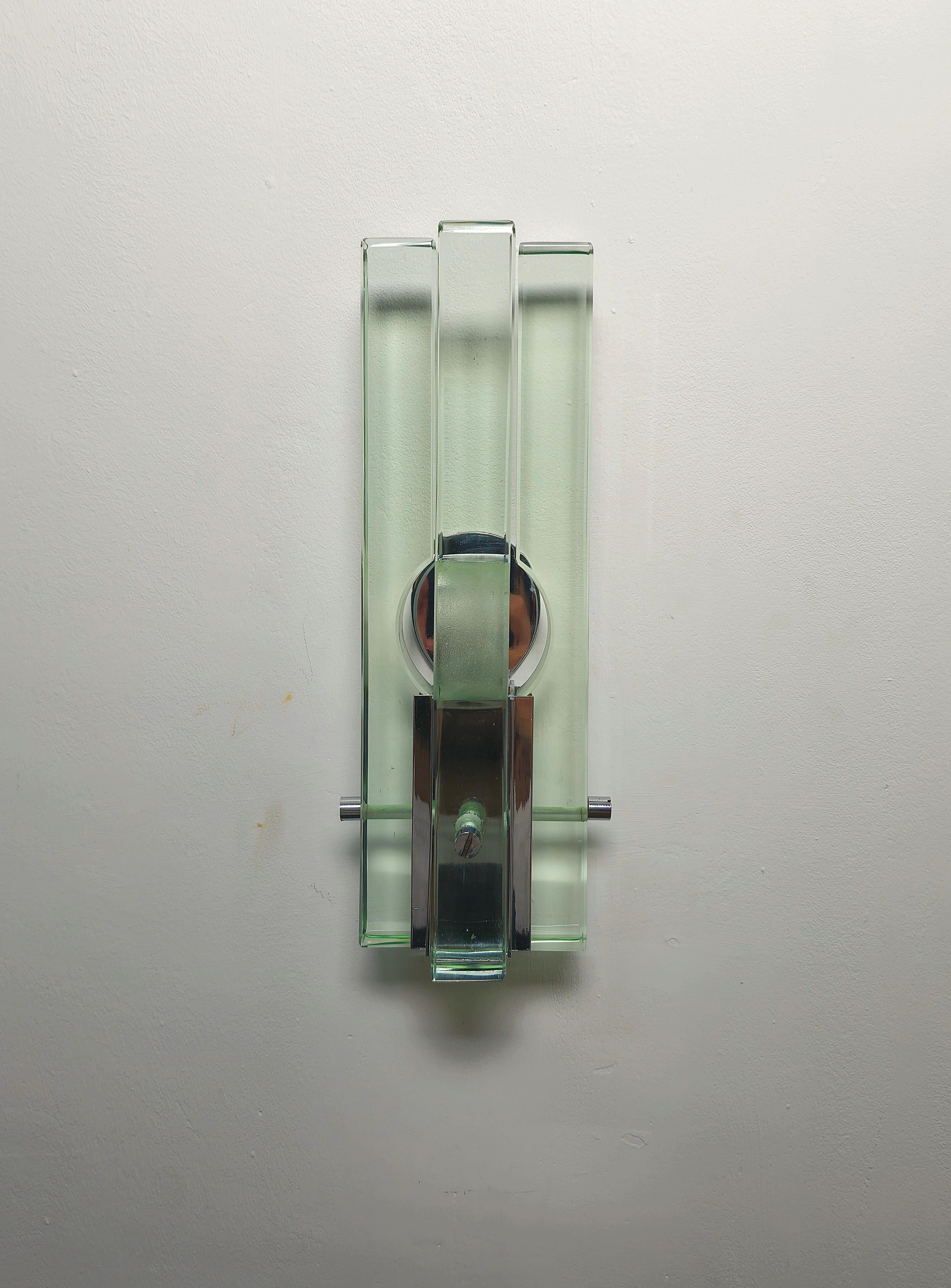 Pair of Wall Lights Sconces Crystal Glass Brass Gallotti e Radice Midcentury 70s 2