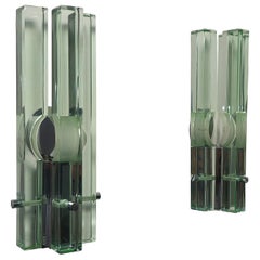 Pair of Wall Lights Sconces Crystal Glass Brass Gallotti e Radice Midcentury 70s