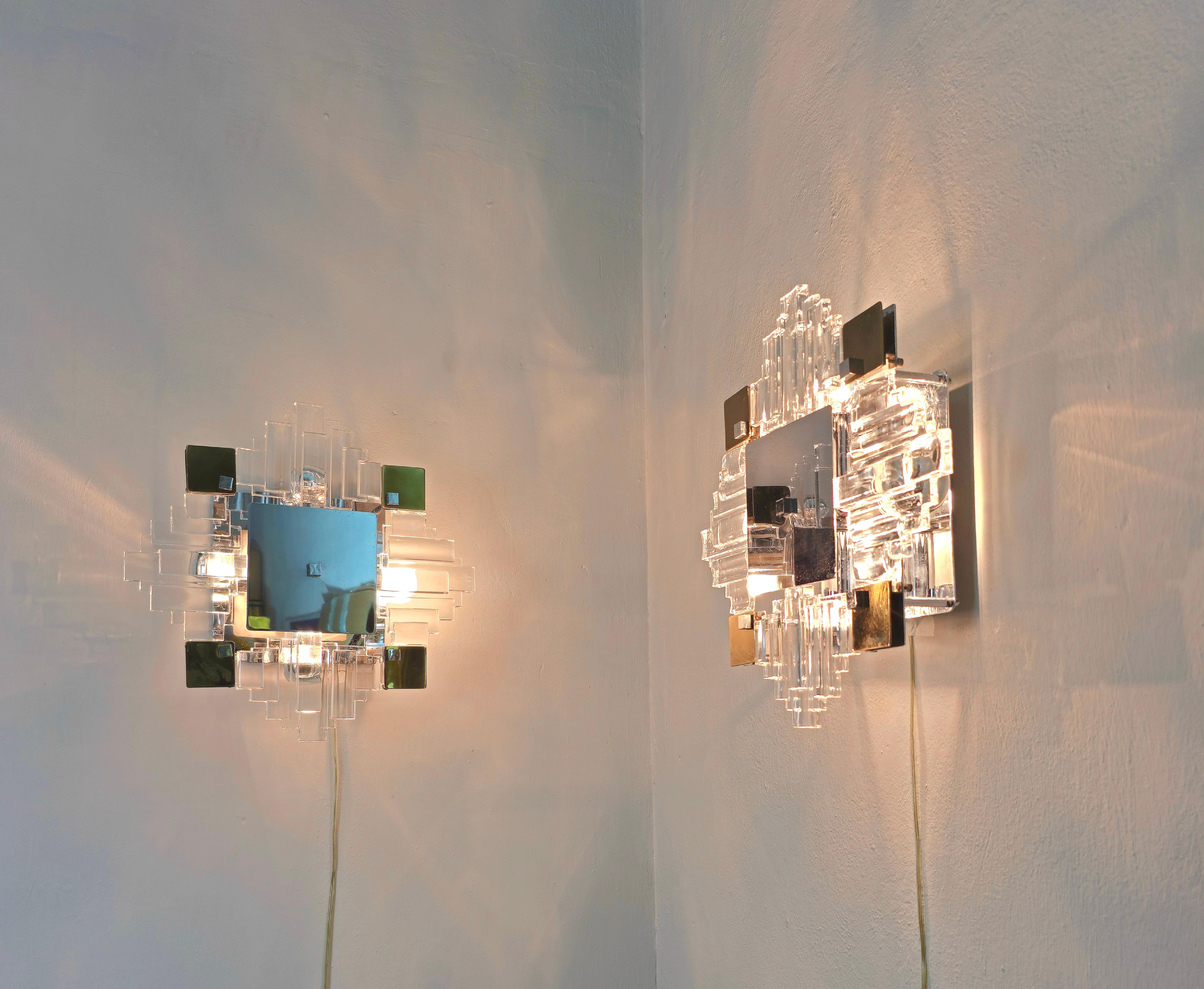 Pair of Wall Lights Sconces Glass Metal Gaetano Sciolari Stilkronen Midcentury For Sale 4