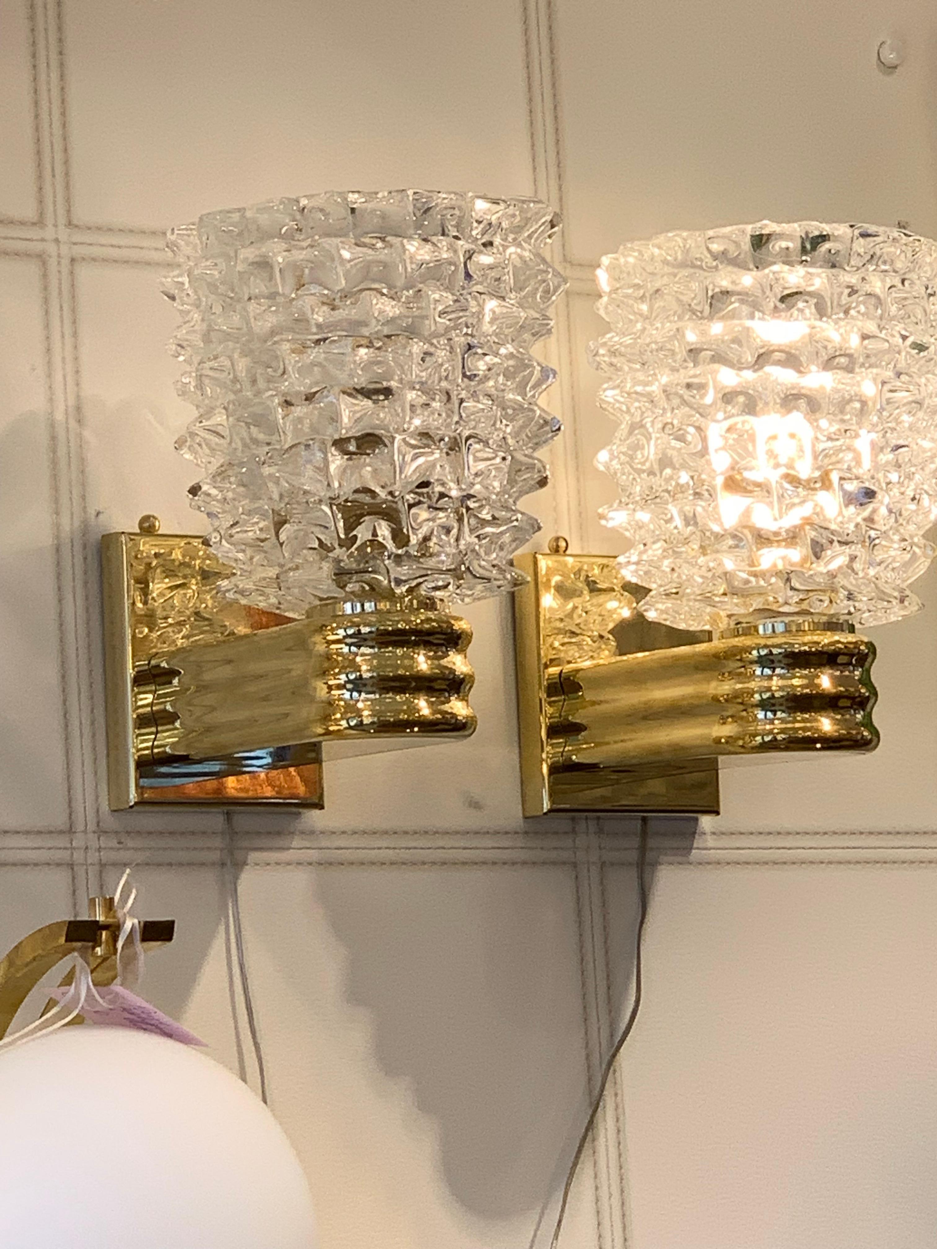 Paire d'appliques murales en verre de Murano Rostrato dans le style de Barovier en vente 5