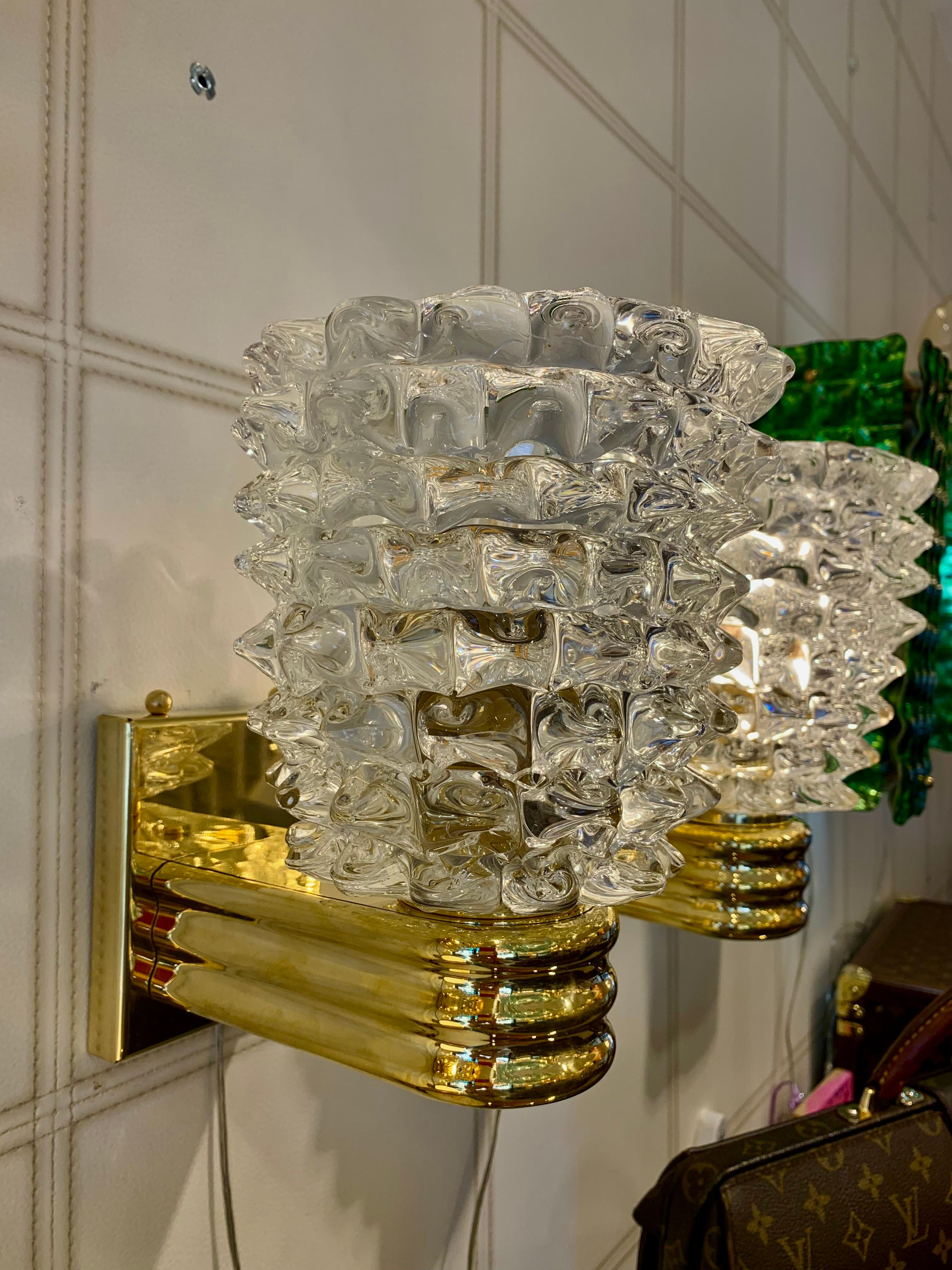 Paire d'appliques murales en verre de Murano Rostrato dans le style de Barovier en vente 8