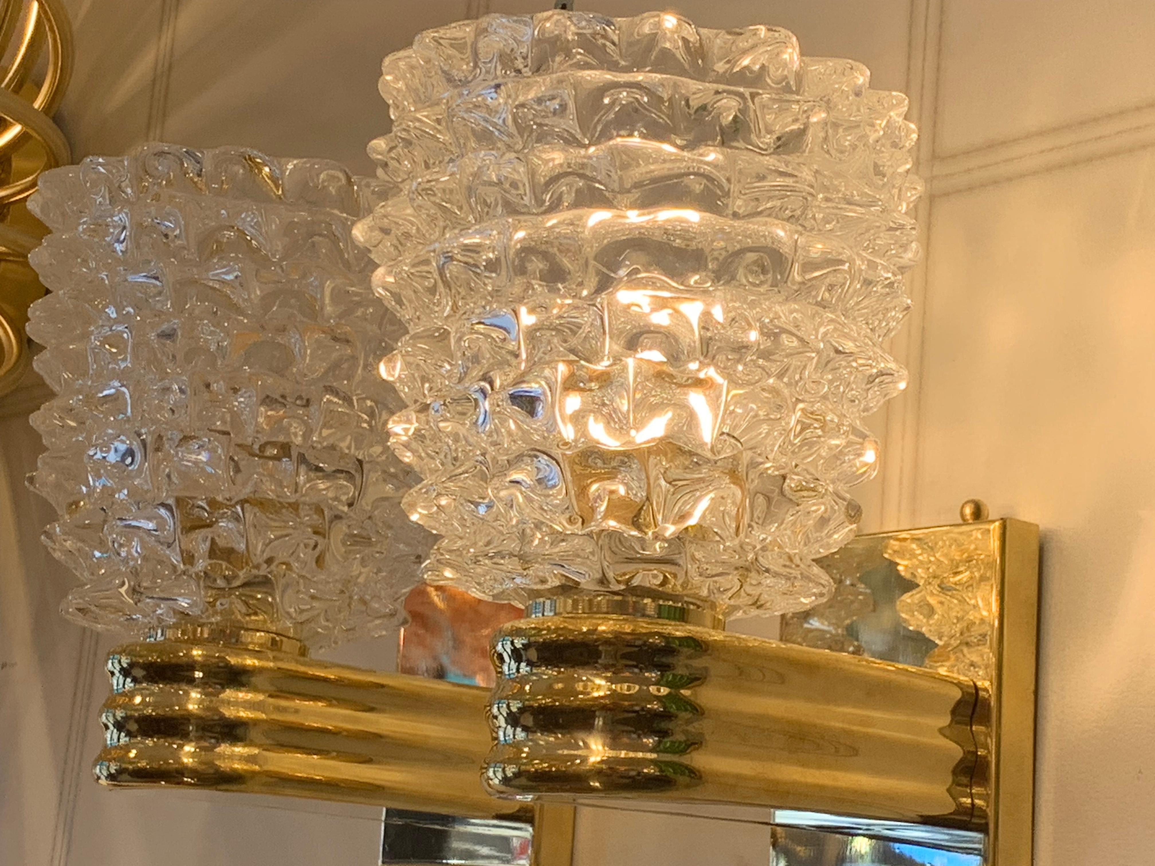 Mid-Century Modern Paire d'appliques murales en verre de Murano Rostrato dans le style de Barovier en vente