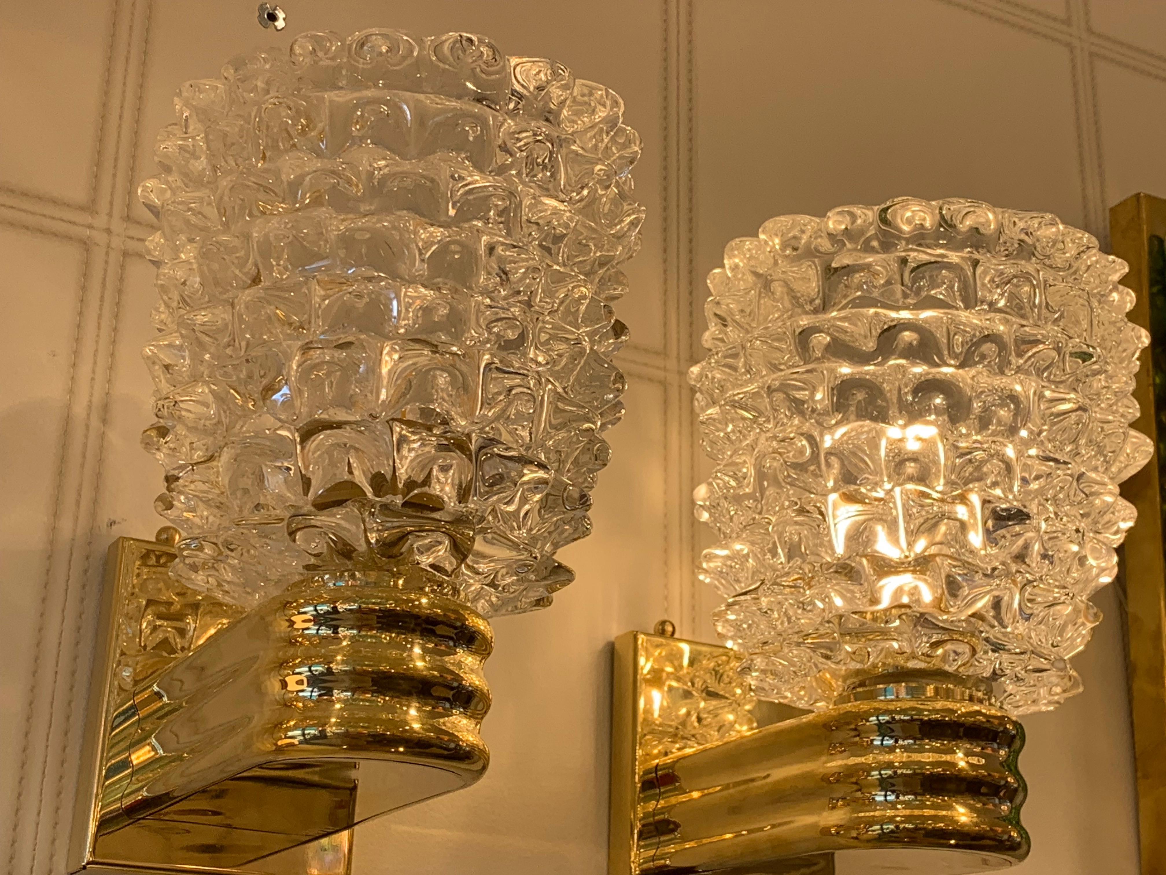 italien Paire d'appliques murales en verre de Murano Rostrato dans le style de Barovier en vente
