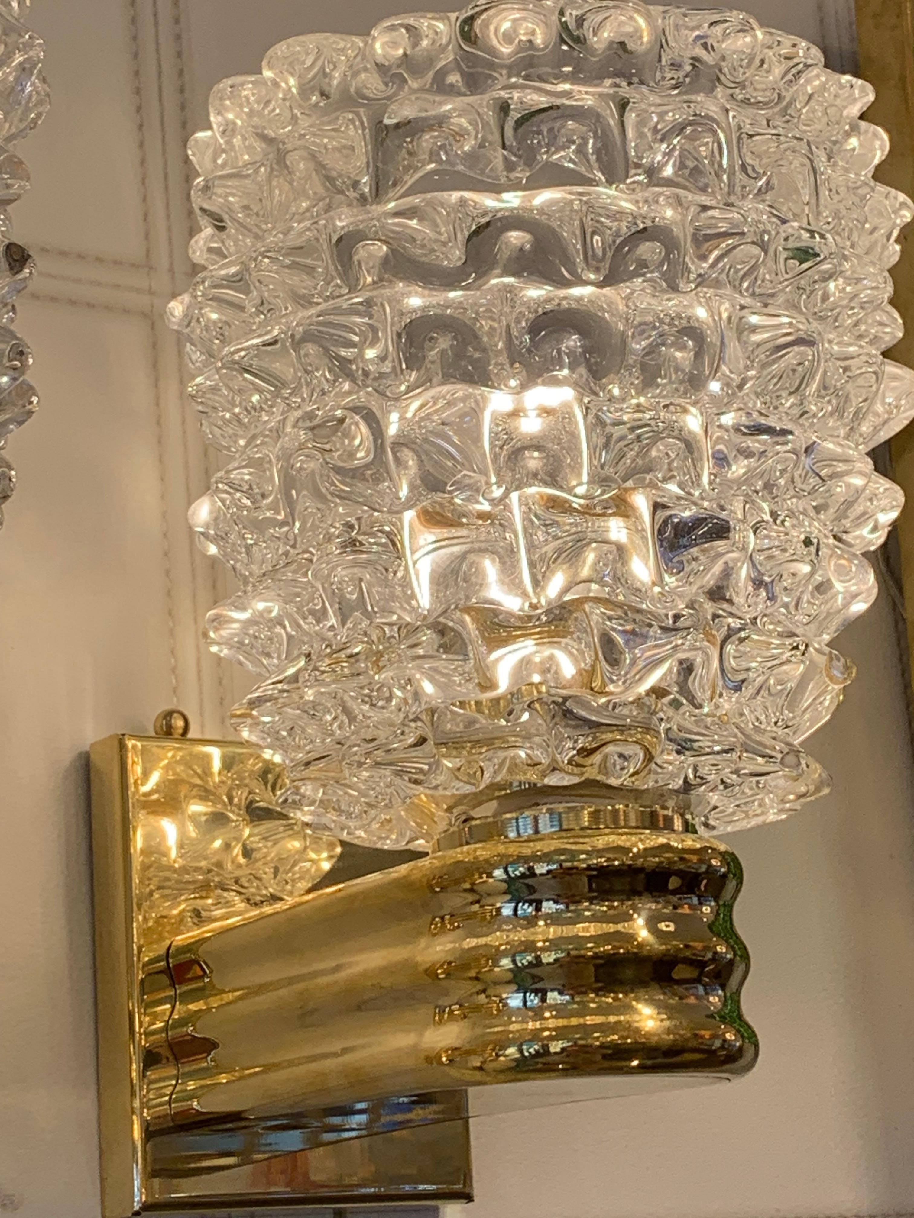 Paire d'appliques murales en verre de Murano Rostrato dans le style de Barovier en vente 1
