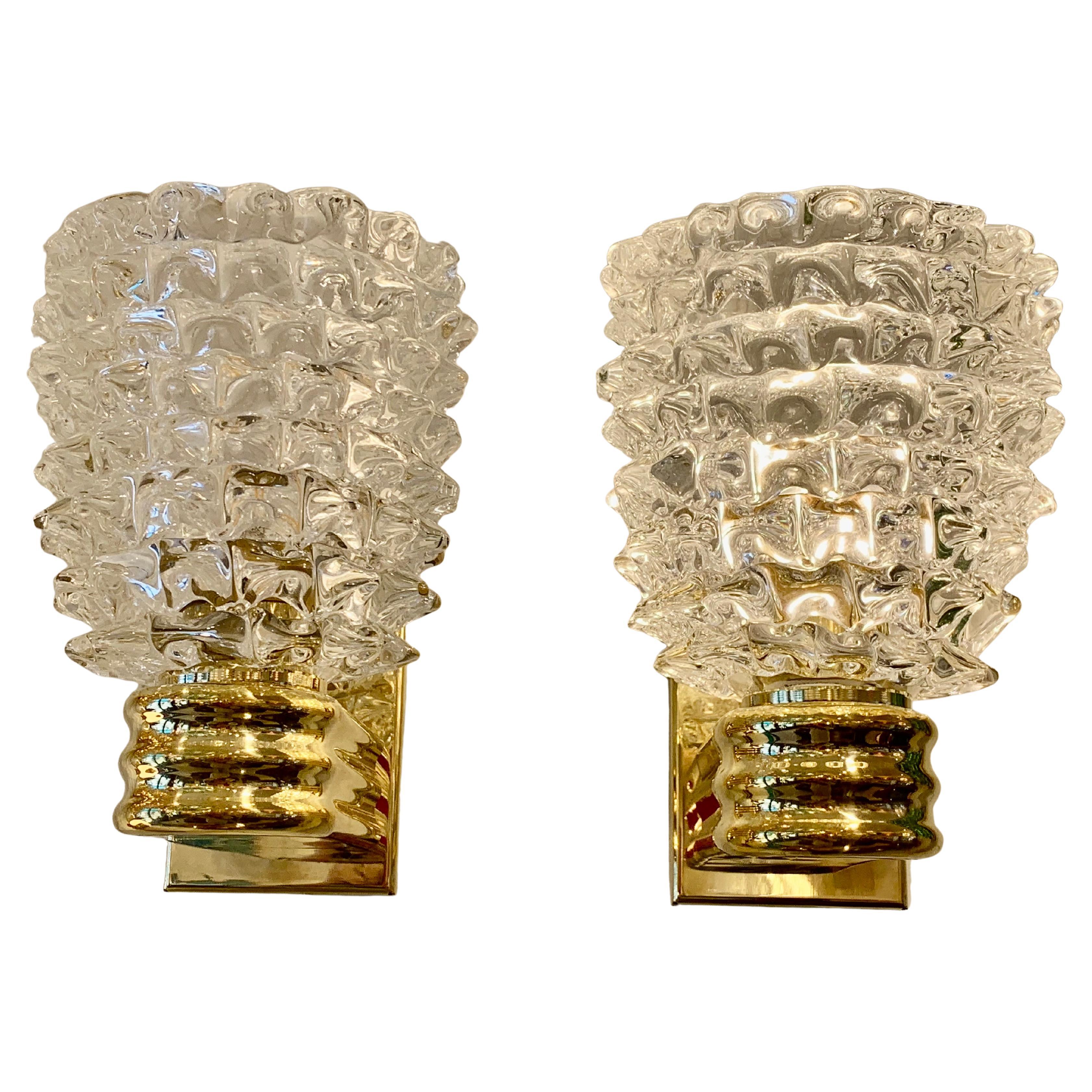 Paar Lights Wandleuchten aus Rostrato Murano Glas im Stil von Barovier