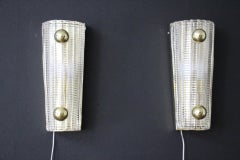 Pair of Wall Lights Sconces in Textured Murano Glass And Brass Balls
