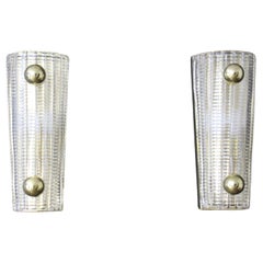 Pair of Wall Lights Sconces in Textured Murano Glass And Brass Balls