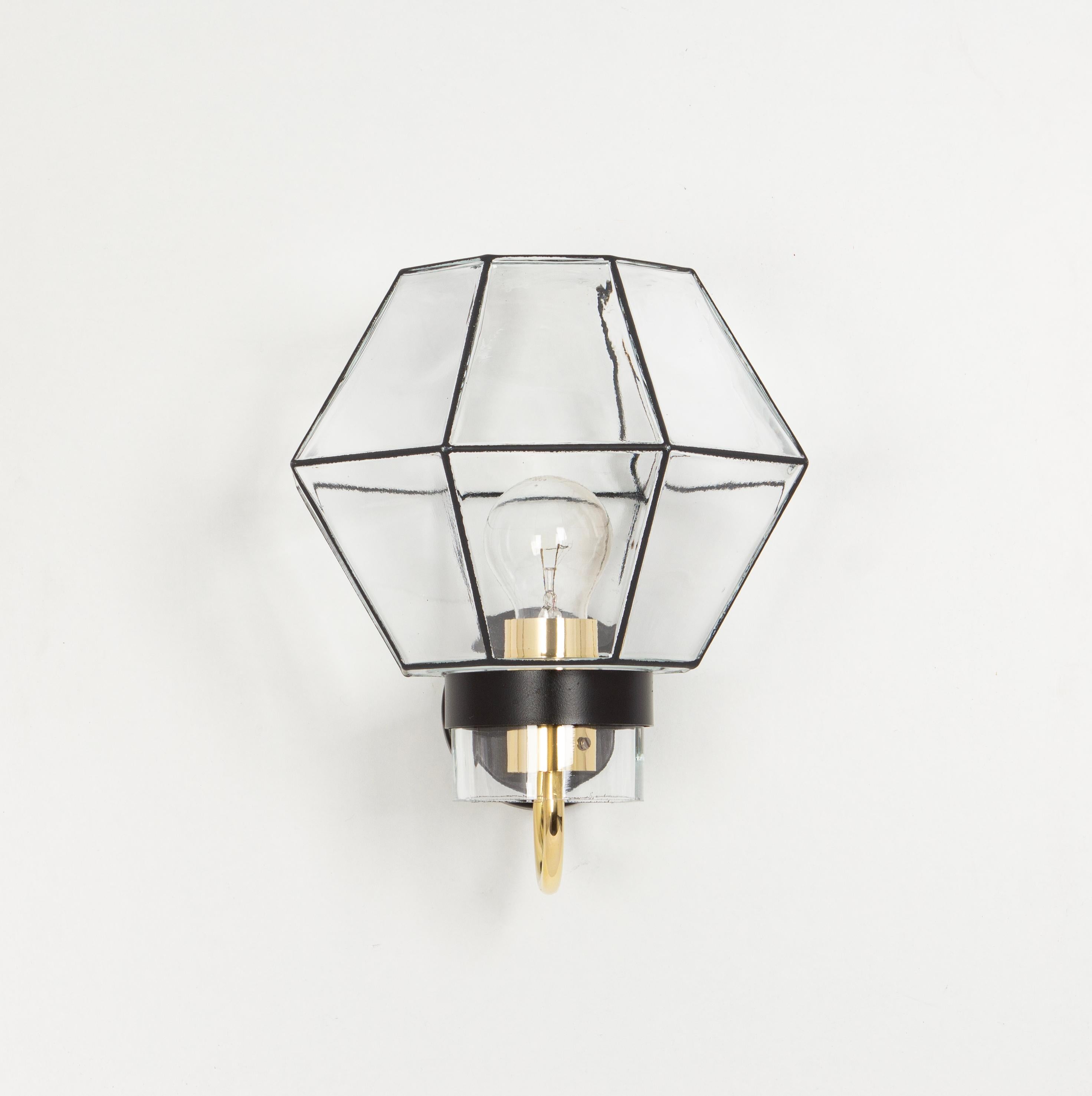 Mid-Century Modern Pair of Wall Lights Sconces Iron Glass by Limburg, Germany, 1960s