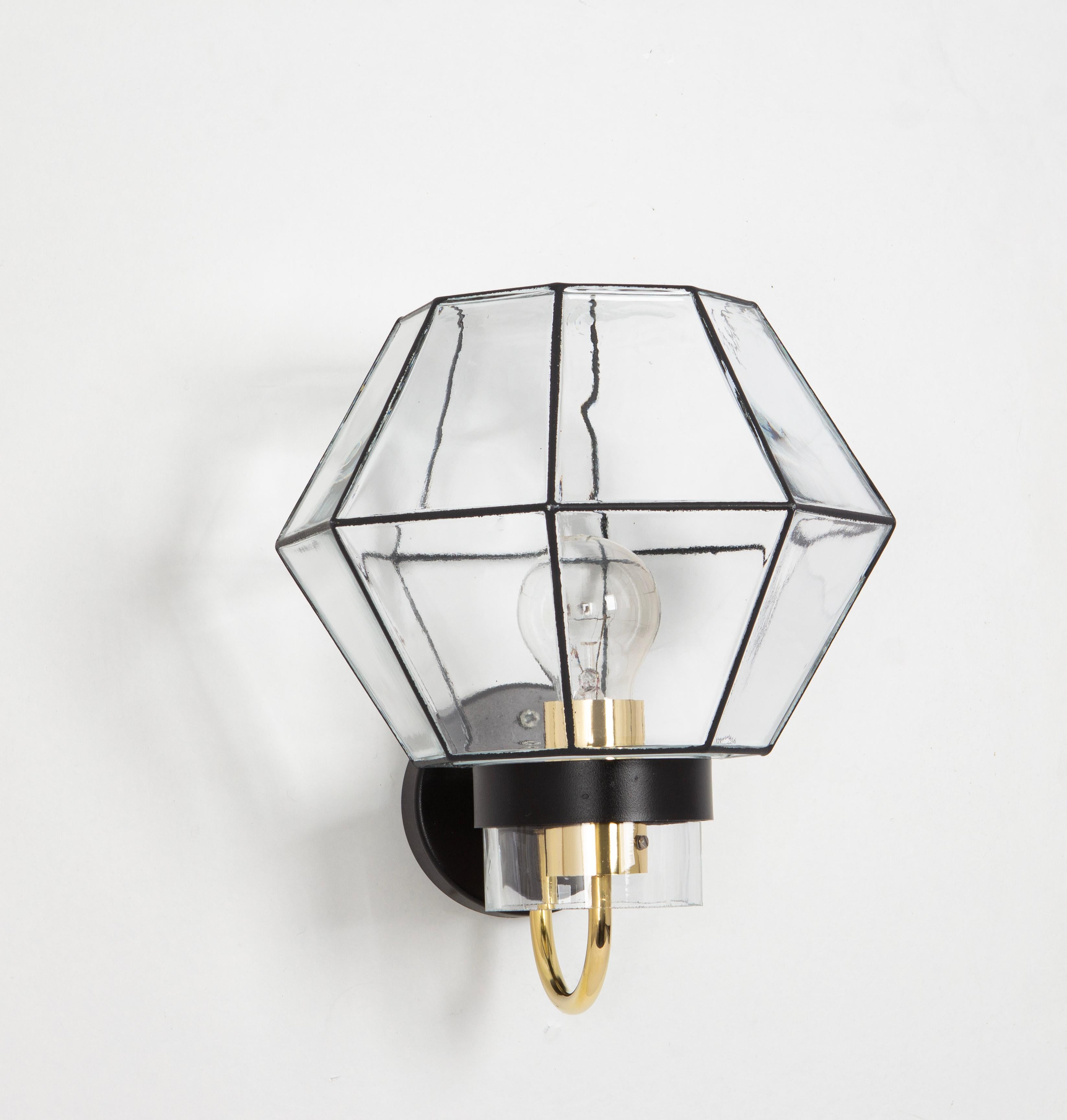 Pair of Wall Lights Sconces Iron Glass by Limburg, Germany, 1960s In Good Condition In Aachen, NRW