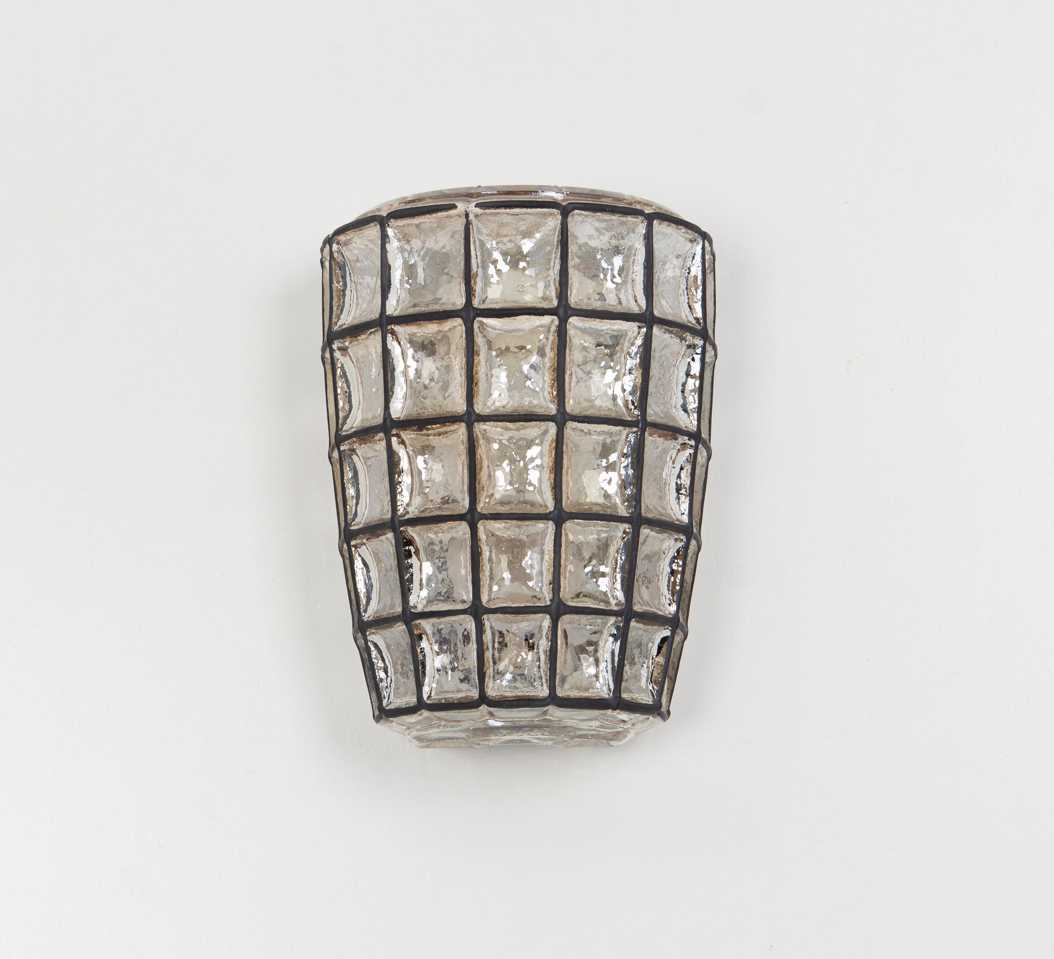 Metal 1 of 2 Pairs of  Wall Lights Sconces Iron Glass by Limburg, Germany, 1960s For Sale