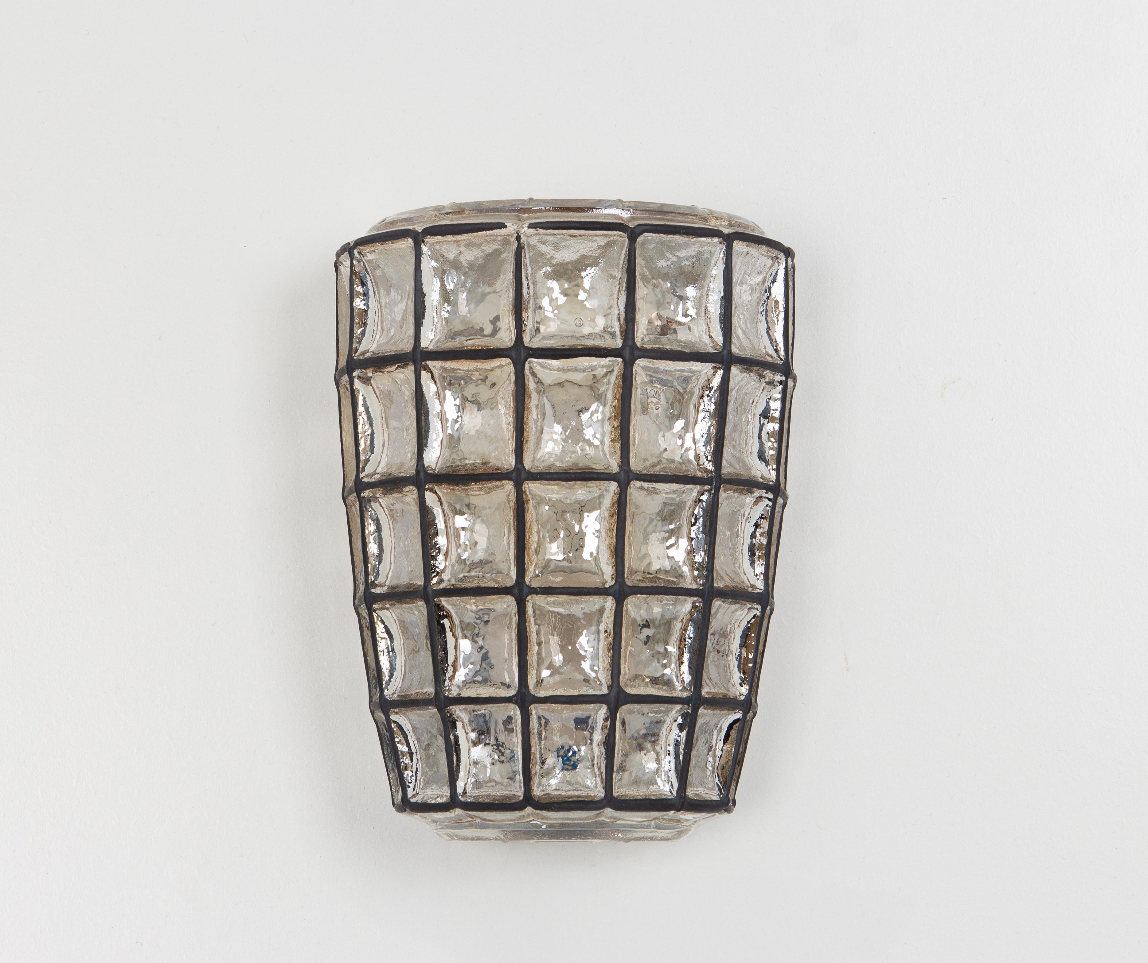 1 of 2 Pairs of  Wall Lights Sconces Iron Glass by Limburg, Germany, 1960s For Sale 1
