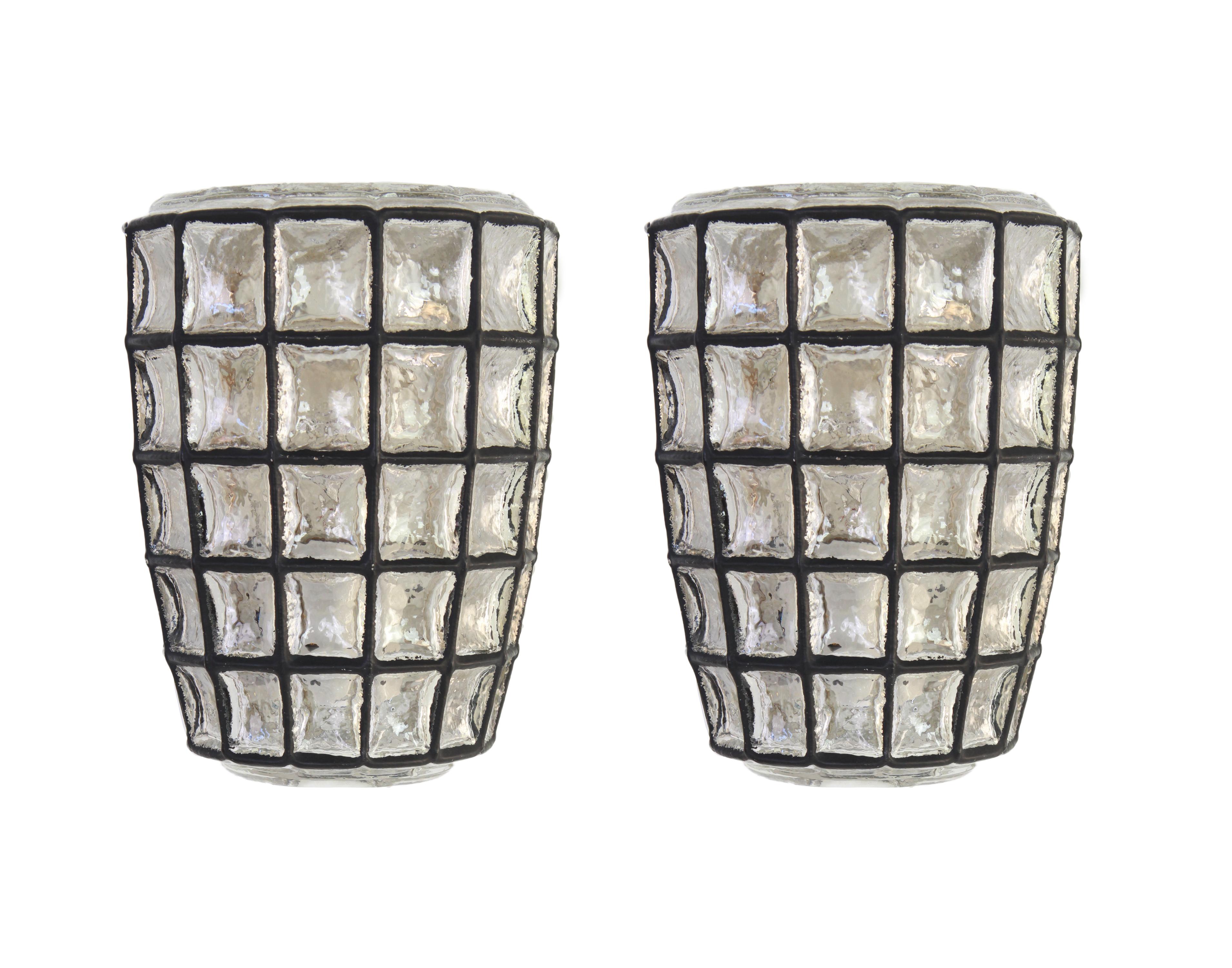 1 of 2 Pairs of  Wall Lights Sconces Iron Glass by Limburg, Germany, 1960s For Sale 2