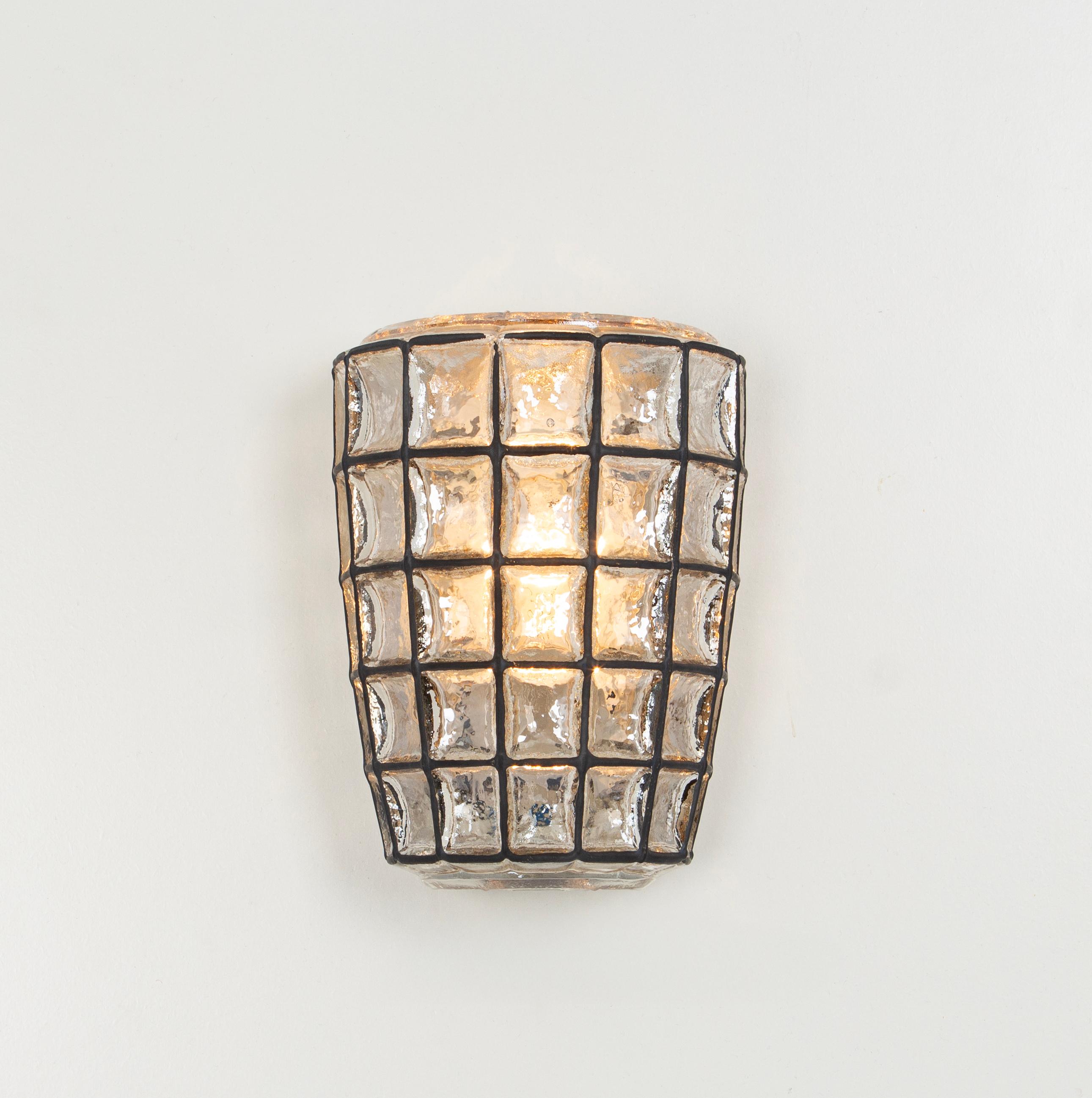 1 of 2 Pairs of  Wall Lights Sconces Iron Glass by Limburg, Germany, 1960s For Sale 3