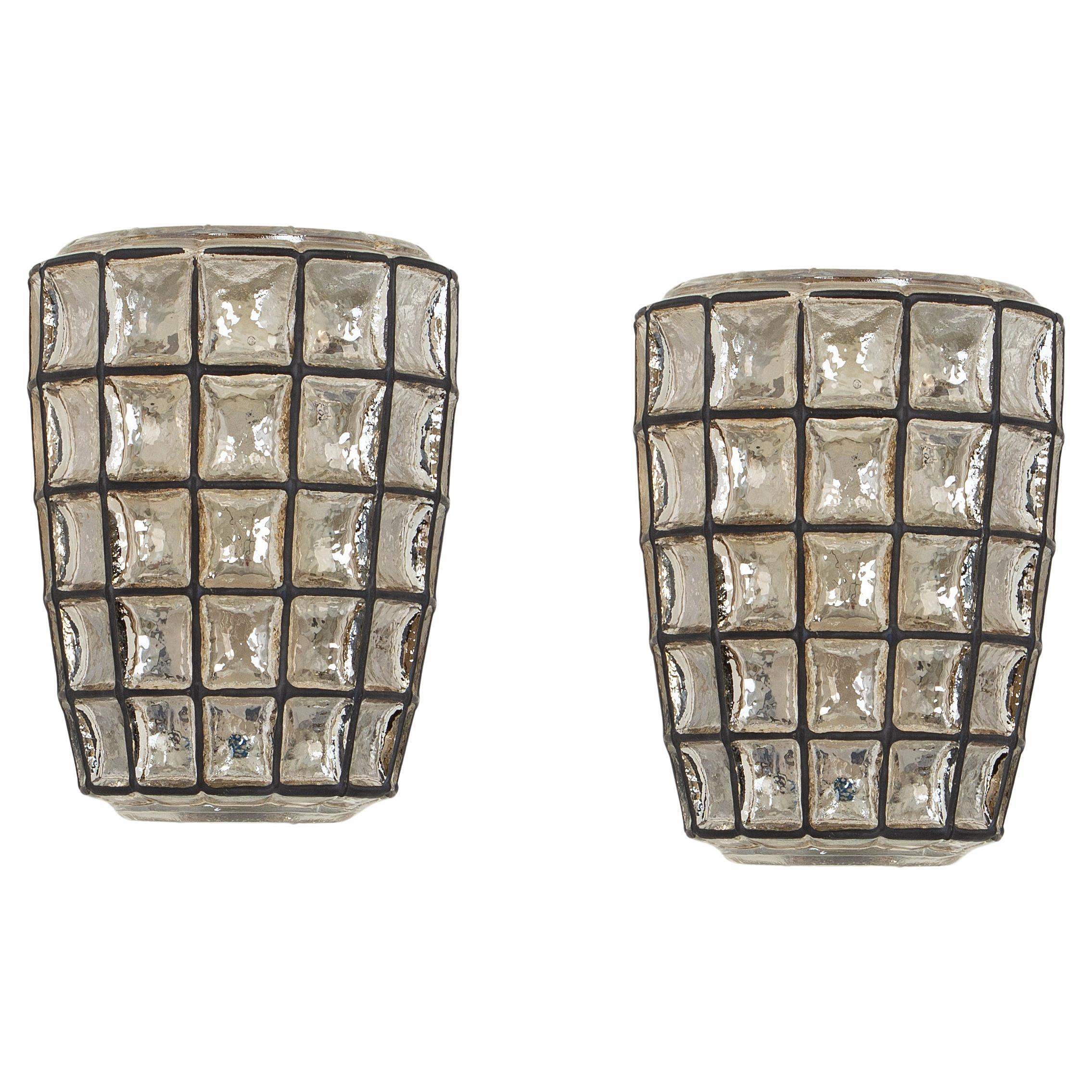 1 of 2 Pairs of  Wall Lights Sconces Iron Glass by Limburg, Germany, 1960s