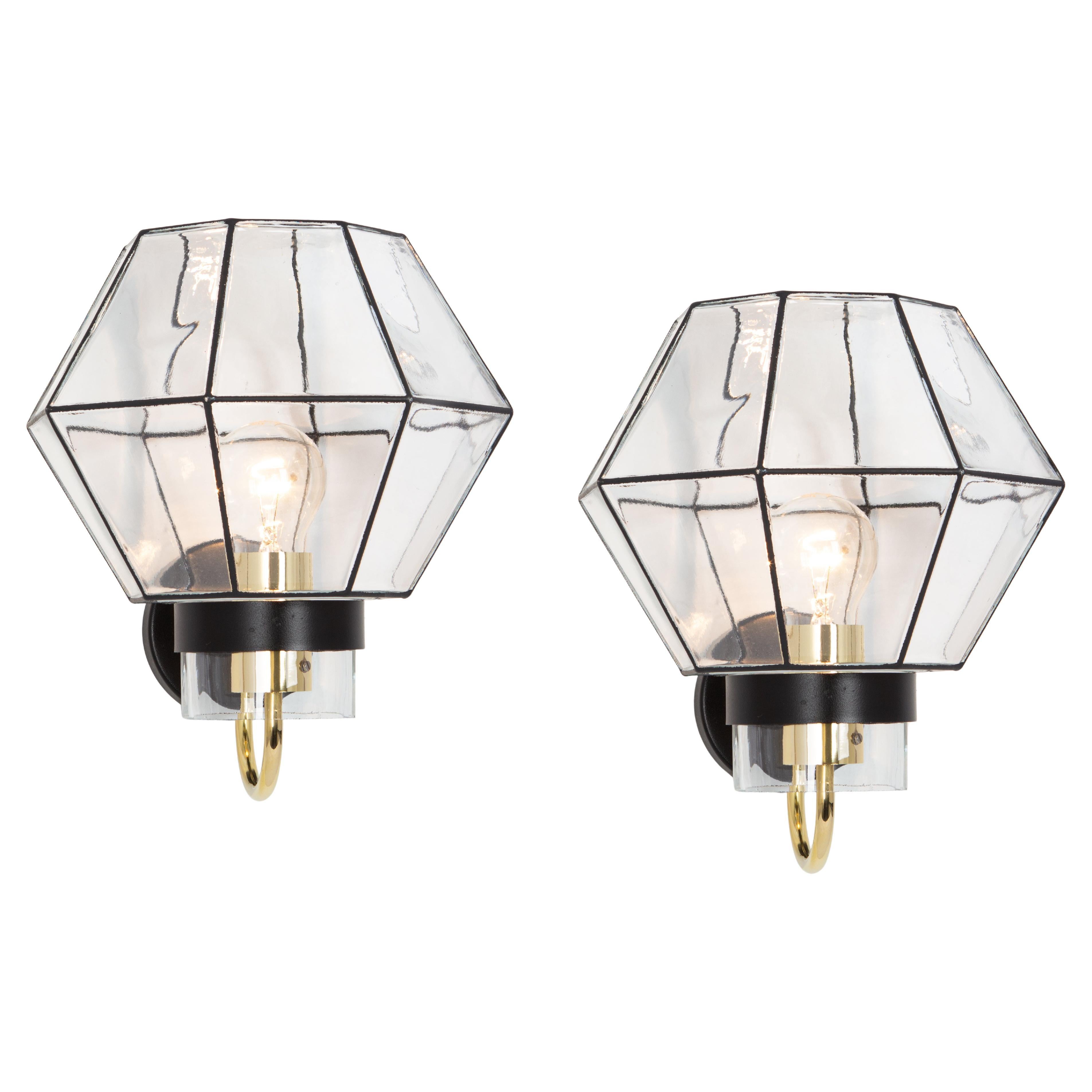 Pair of Wall Lights Sconces Iron Glass by Limburg, Germany, 1960s