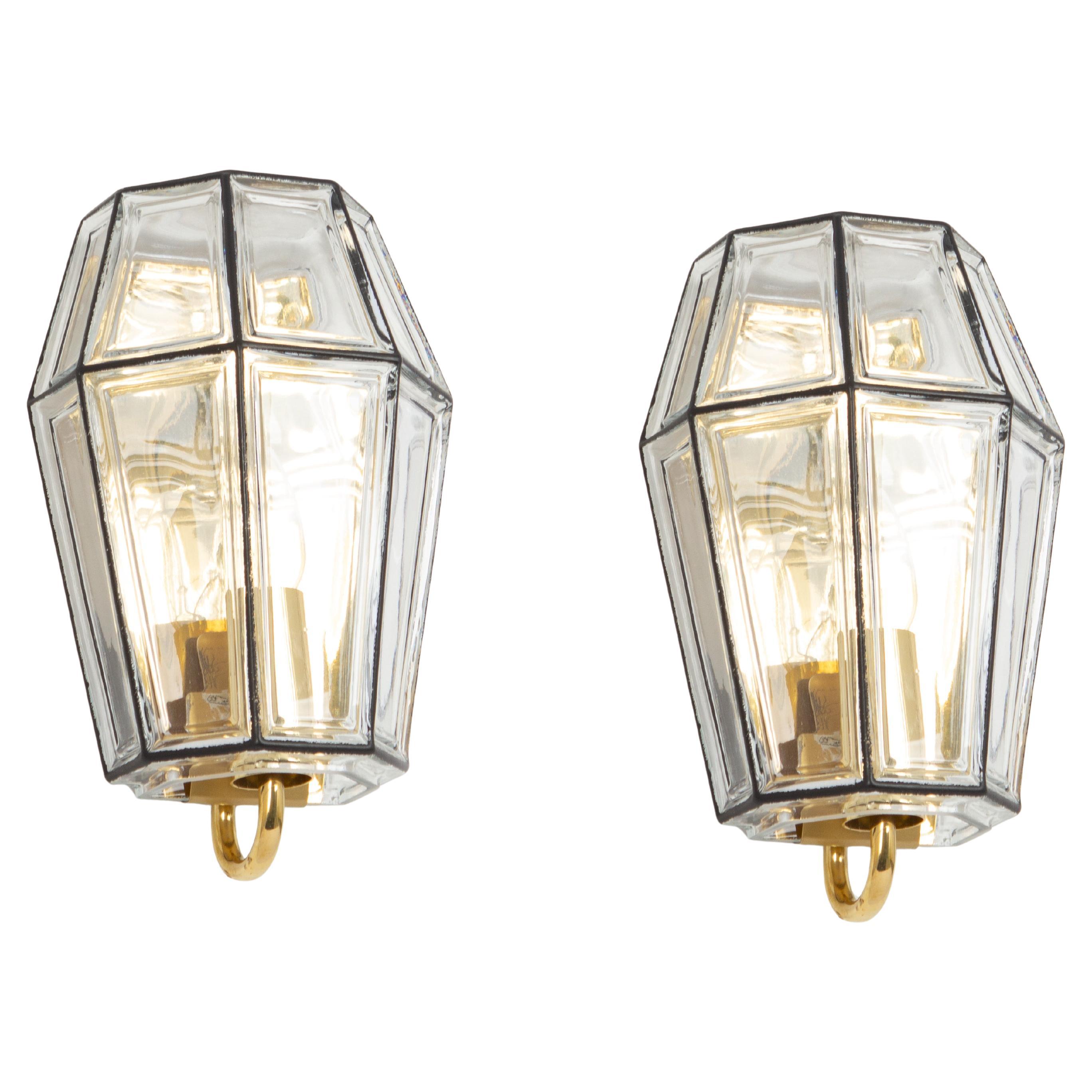 Pair of Wall Lights Sconces Iron Glass by Limburg, Germany, 1960s