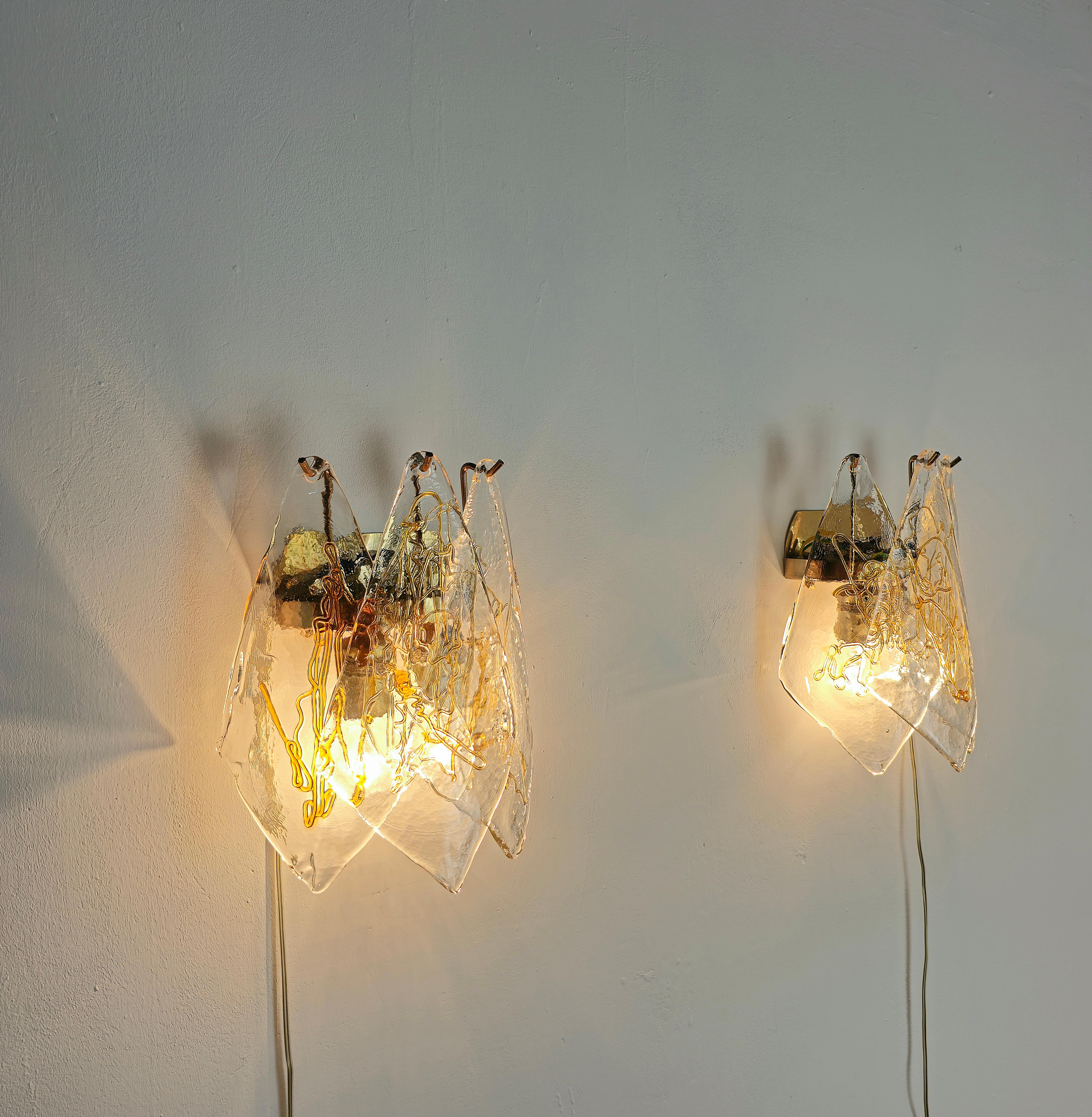 Pair of Wall Lights Sconces Murano Glass La Murrina Midcentury Italy 1980s  In Good Condition In Palermo, IT