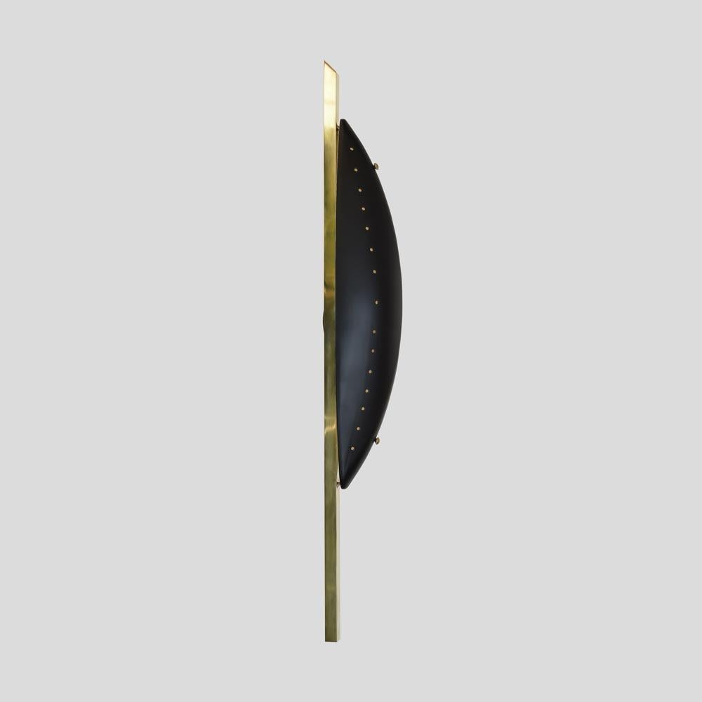 Pair of Wall Lights Shield Shaped Steel Brass Black Enamel 1980s Italian Design In Good Condition For Sale In London, GB