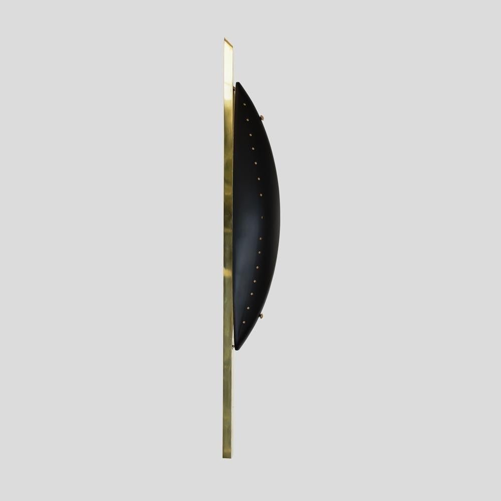 Late 20th Century Pair of Wall Lights Shield Shaped Steel Brass Black Enamel 1980s Italian Design For Sale