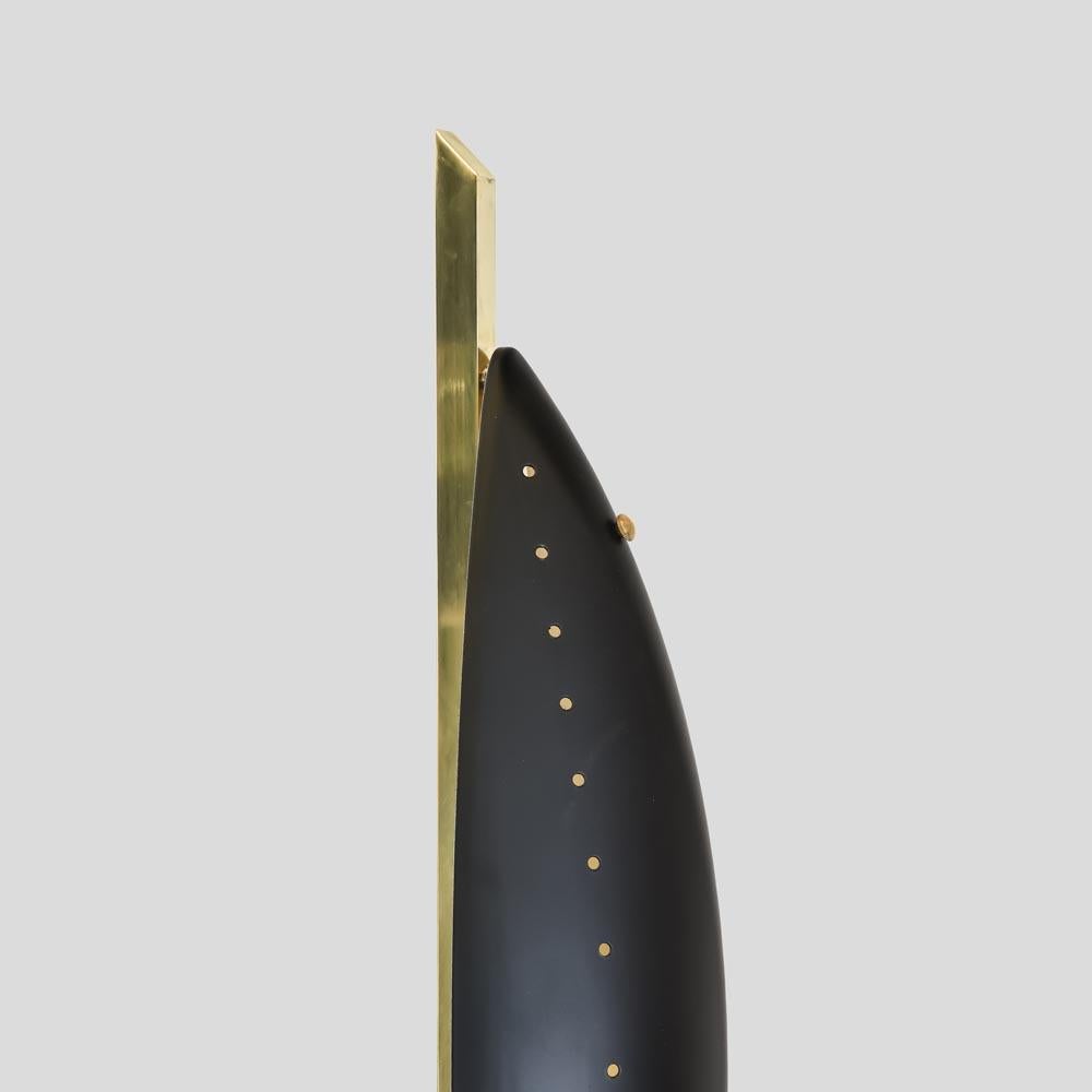 Pair of Wall Lights Shield Shaped Steel Brass Black Enamel 1980s Italian Design For Sale 1