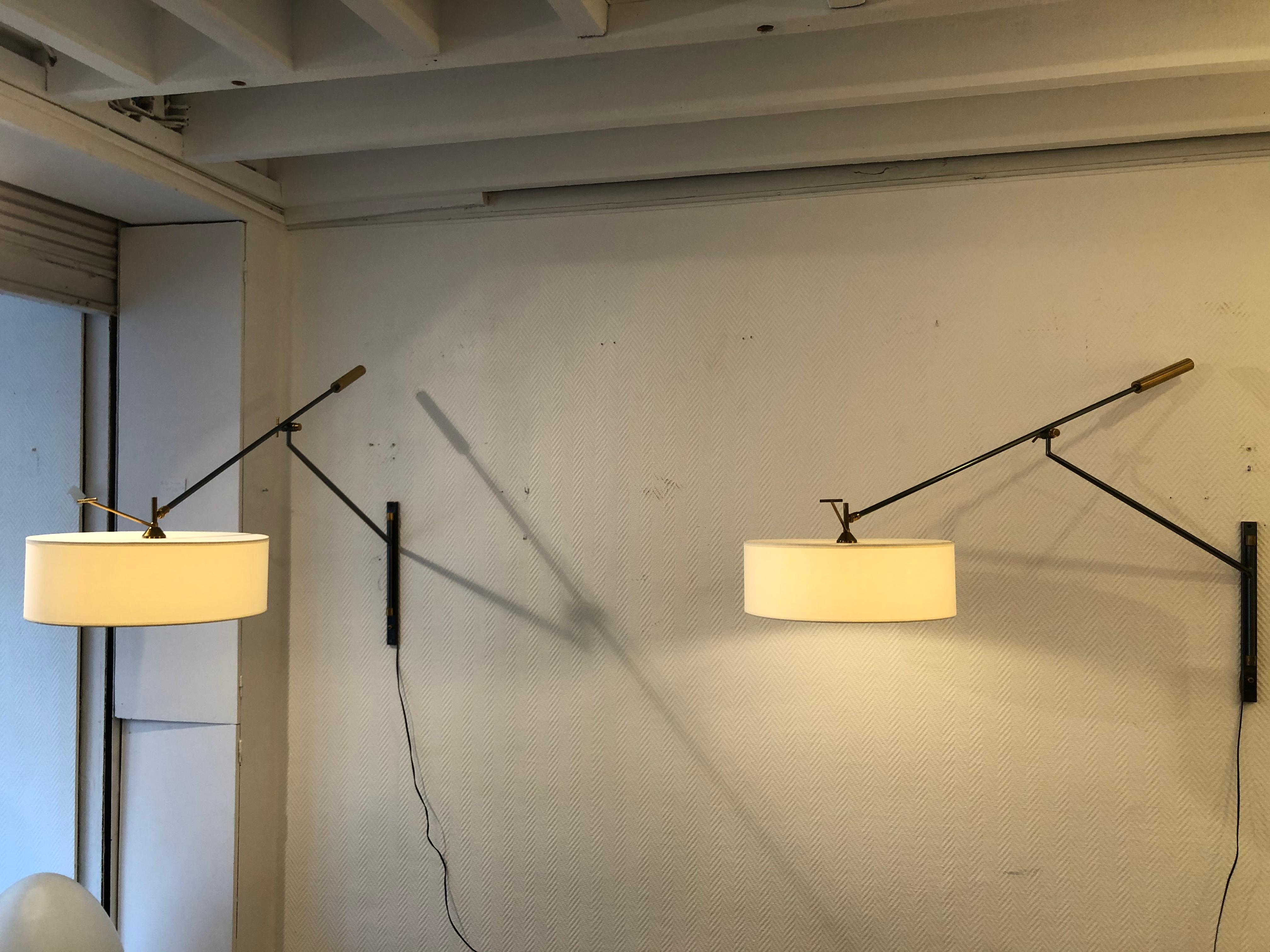 Pair of Wall Lights with Adjustable Counterweight by Lunel, 1950 3