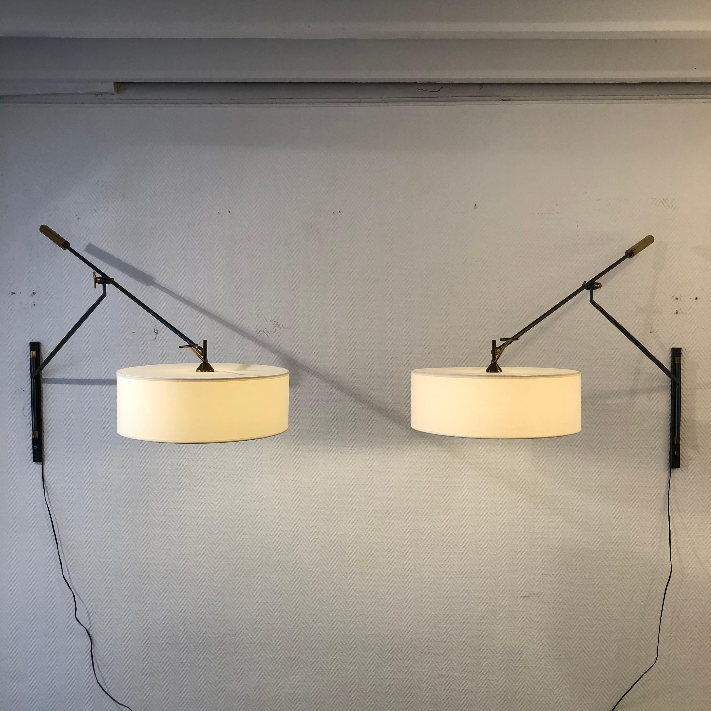 Pair of Wall Lights with Adjustable Counterweight by Lunel, 1950 5