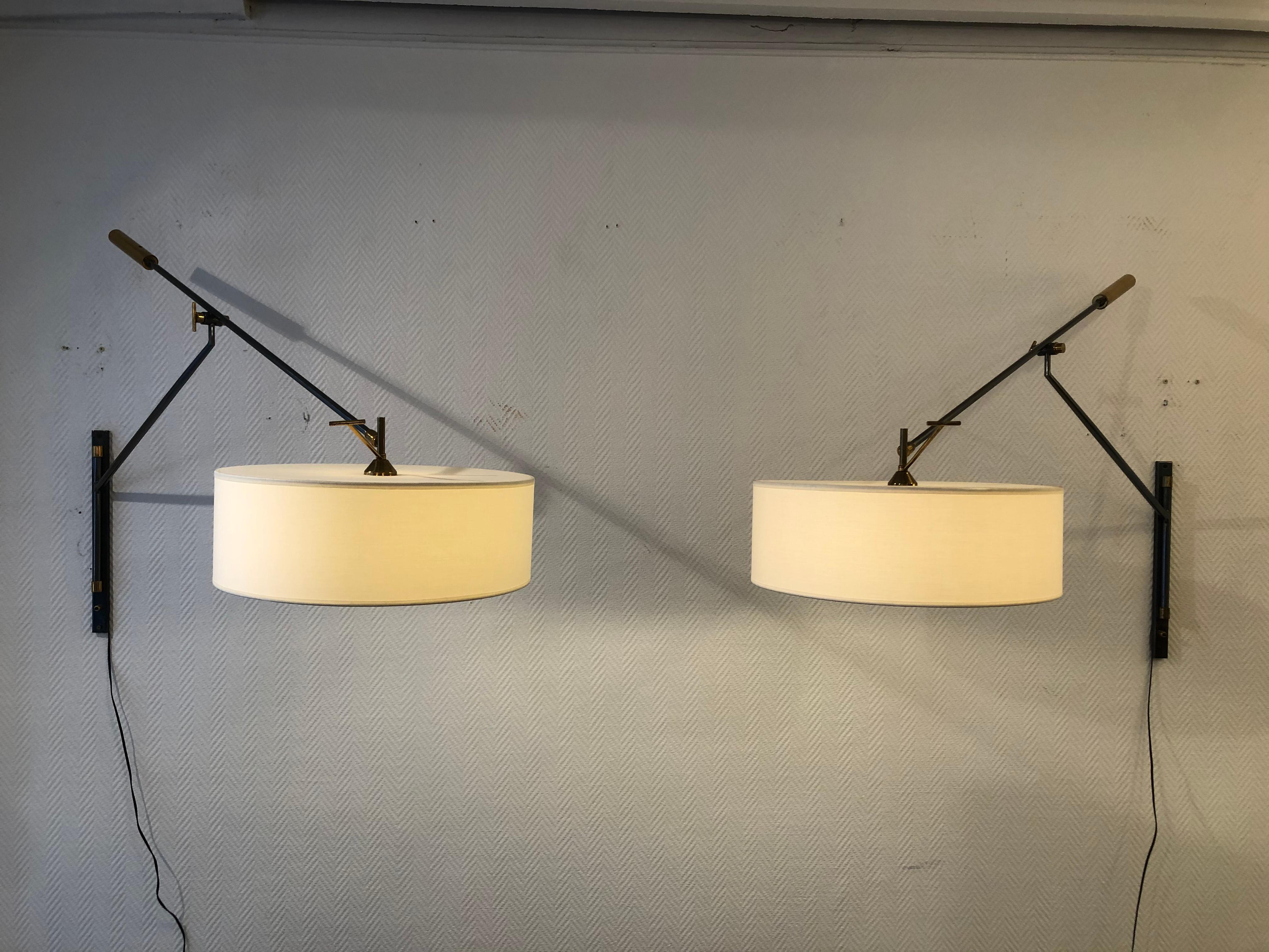 Pair of Wall Lights with Adjustable Counterweight by Lunel, 1950 6