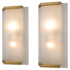 Pair of Wall Lights with Brass and Opaline Glass