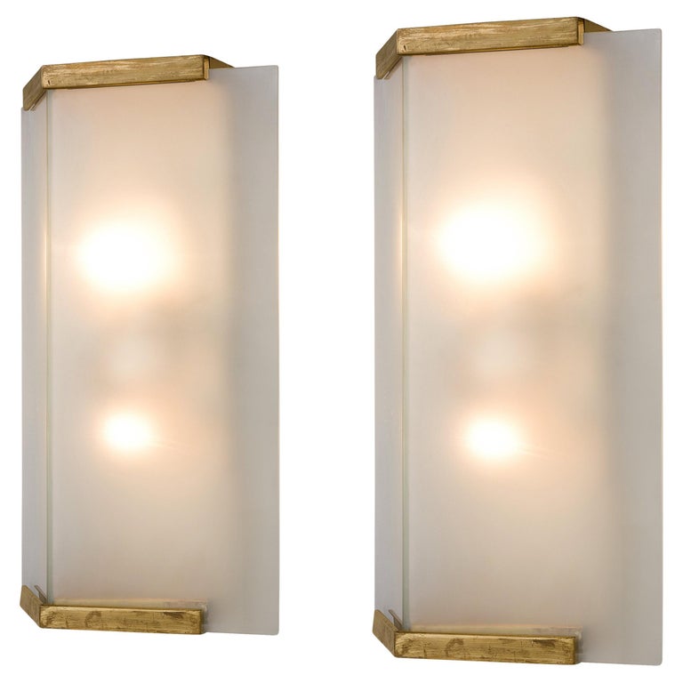 Pair of Wall Lights with Brass and Opaline Glass For Sale
