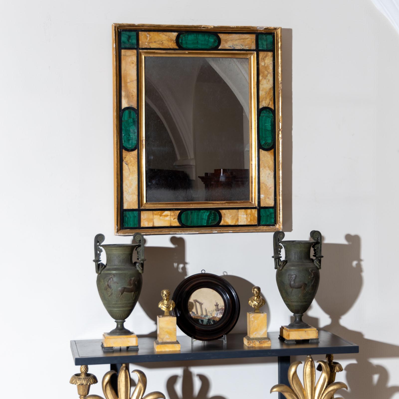 Pair of Wall Mirrors in Giallo Siena and Malachite, Italy 18th Century For Sale 5