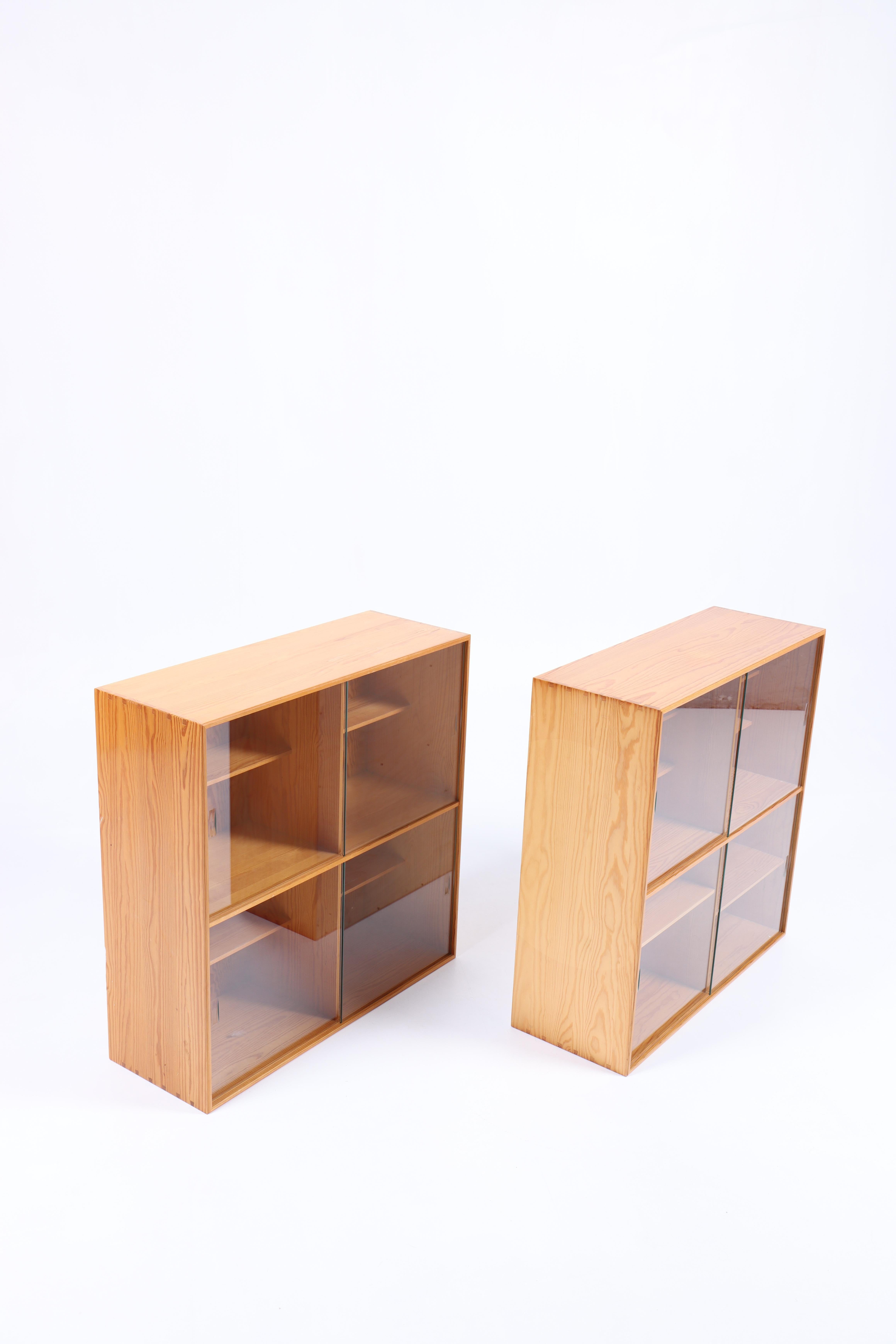 Pair of Wall Mount Display Cabinets in Pine by Mogens Koch, 1960s For Sale 1