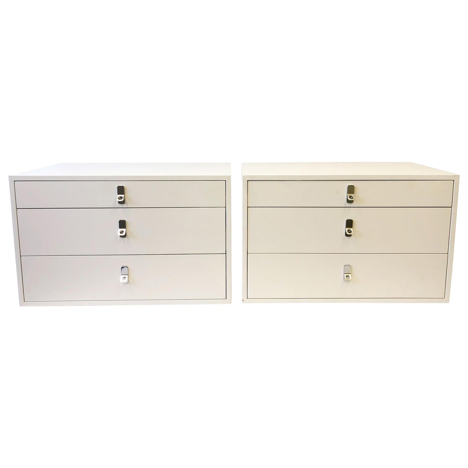 Pair of Wall Mount White Lacquered and Chrome Nightstands