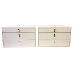 Pair of Wall Mount White Lacquered and Chrome Nightstands