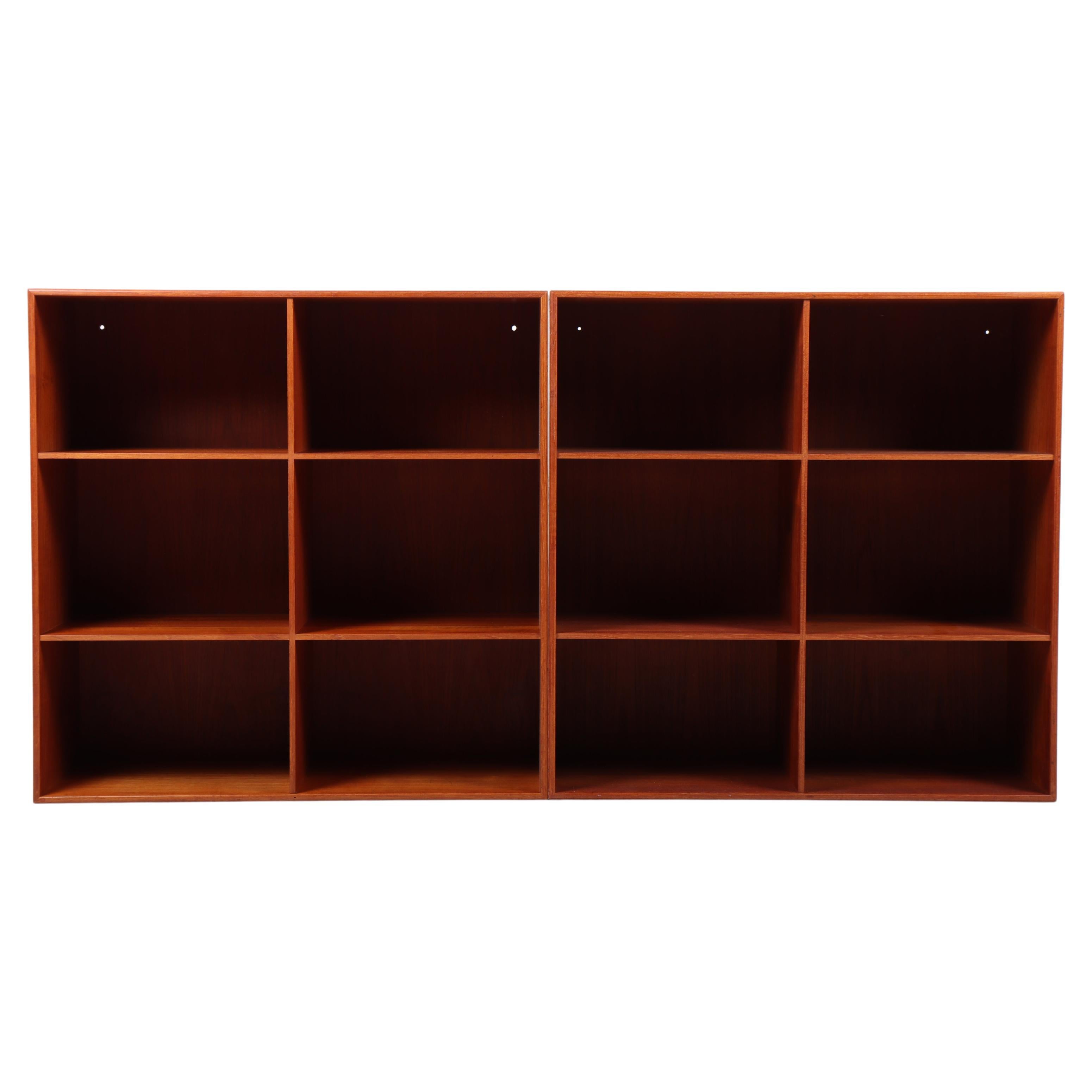 Pair of Wall-Mounted Bookcases in Solid Teak by Mogensen Koch For Sale