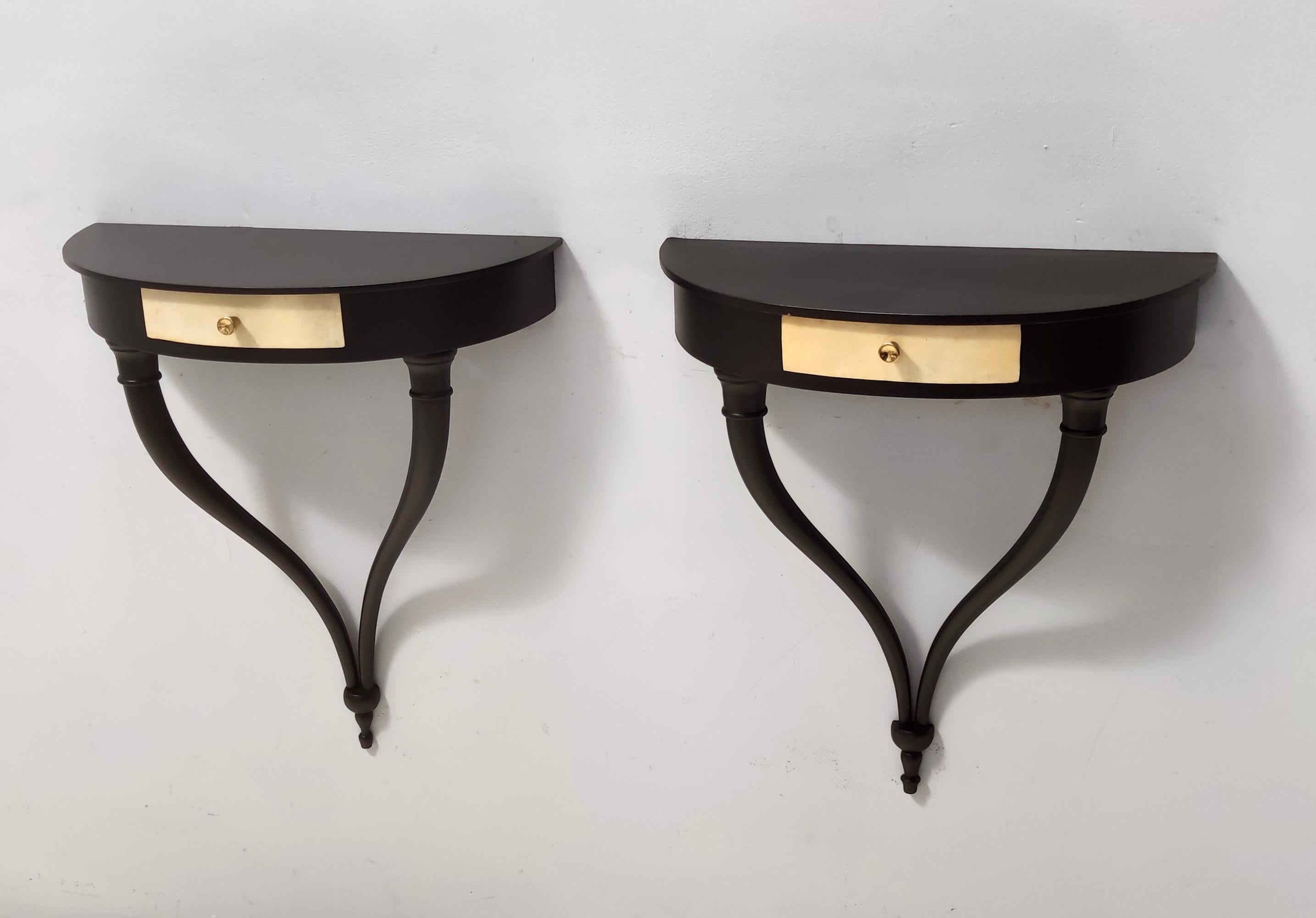 Italian Pair of Wall-Mounted Console Tables / Nightstands by Guglielmo Ulrich, Italy