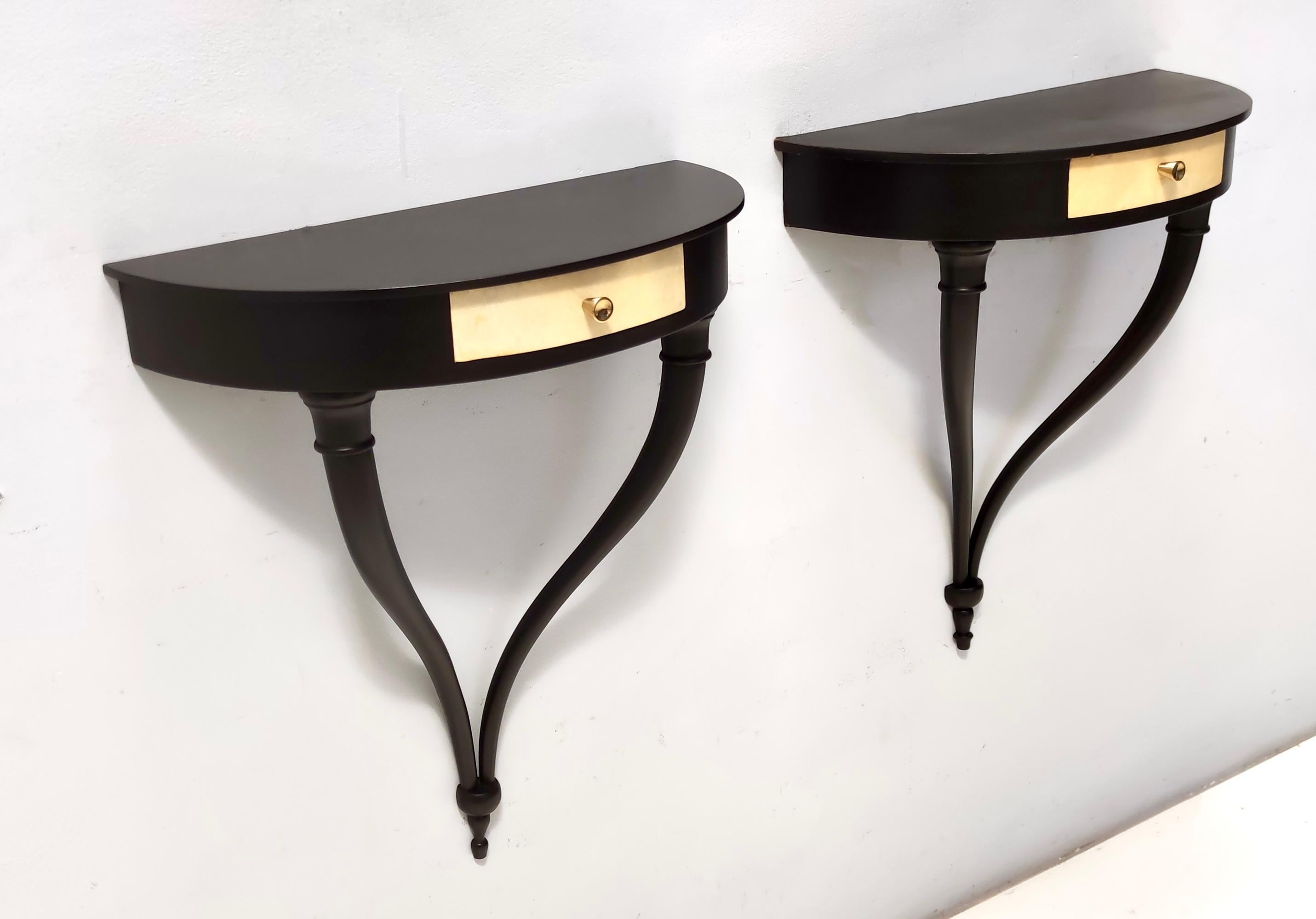 Ebonized Pair of Wall-Mounted Console Tables / Nightstands by Guglielmo Ulrich, Italy