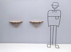 Pair of Wall-Mounted Console Tables with Demilune Marble Top, Italy 1950s