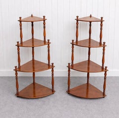 Pair of Wall-Mounted Corner Shelves, Louis-Philippe Style, in Walnut, Late