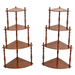 Pair of Wall-Mounted Corner Shelves, Louis-Philippe Style, in Walnut, Late