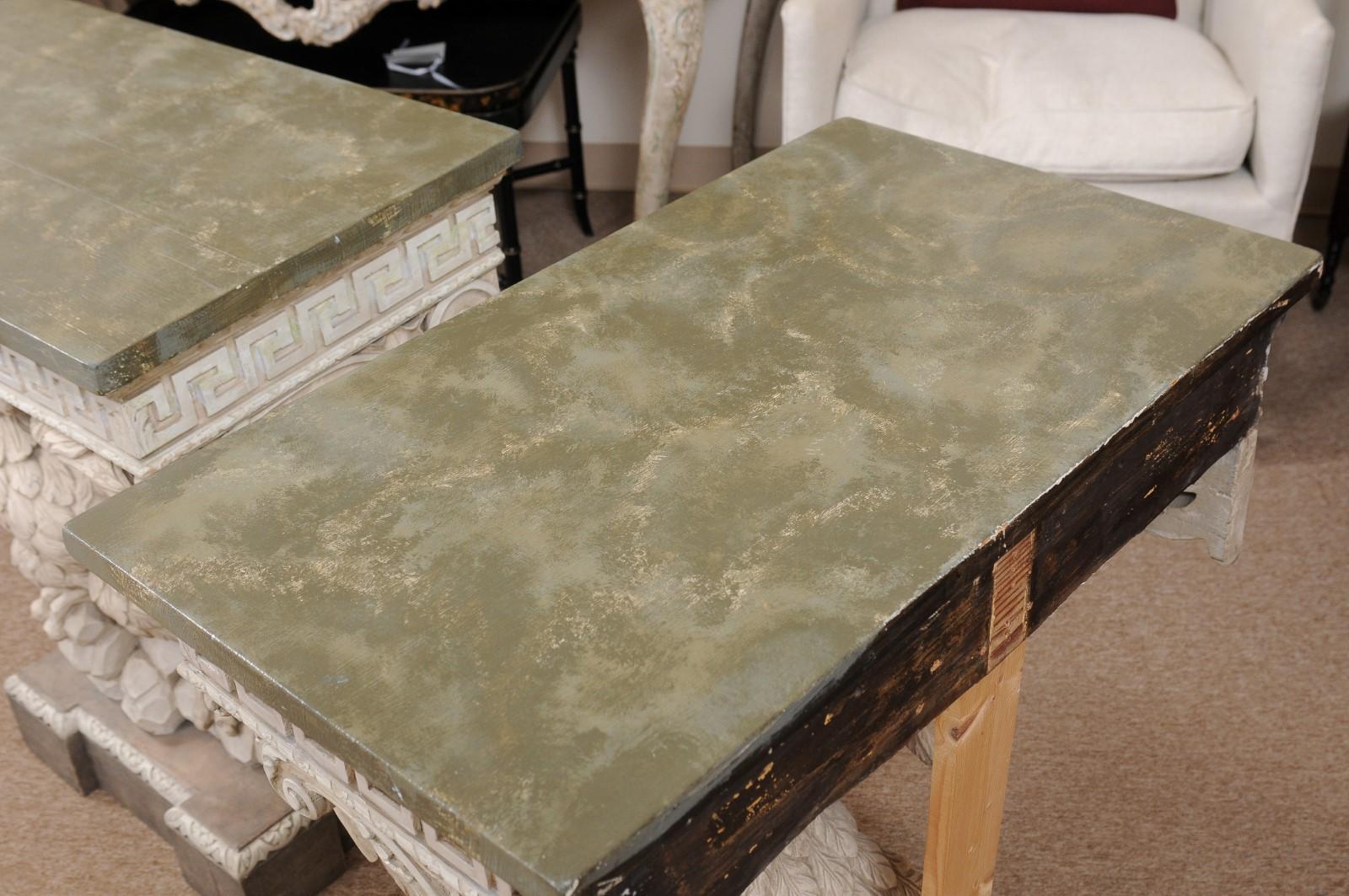 Pair of Wall-Mounted Eagle Consoles in Painted Finish with Faux Marbleized Tops For Sale 6