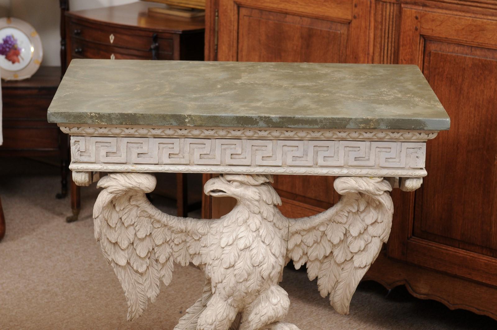 Pair of Wall-Mounted Eagle Consoles in Painted Finish with Faux Marbleized Tops For Sale 10