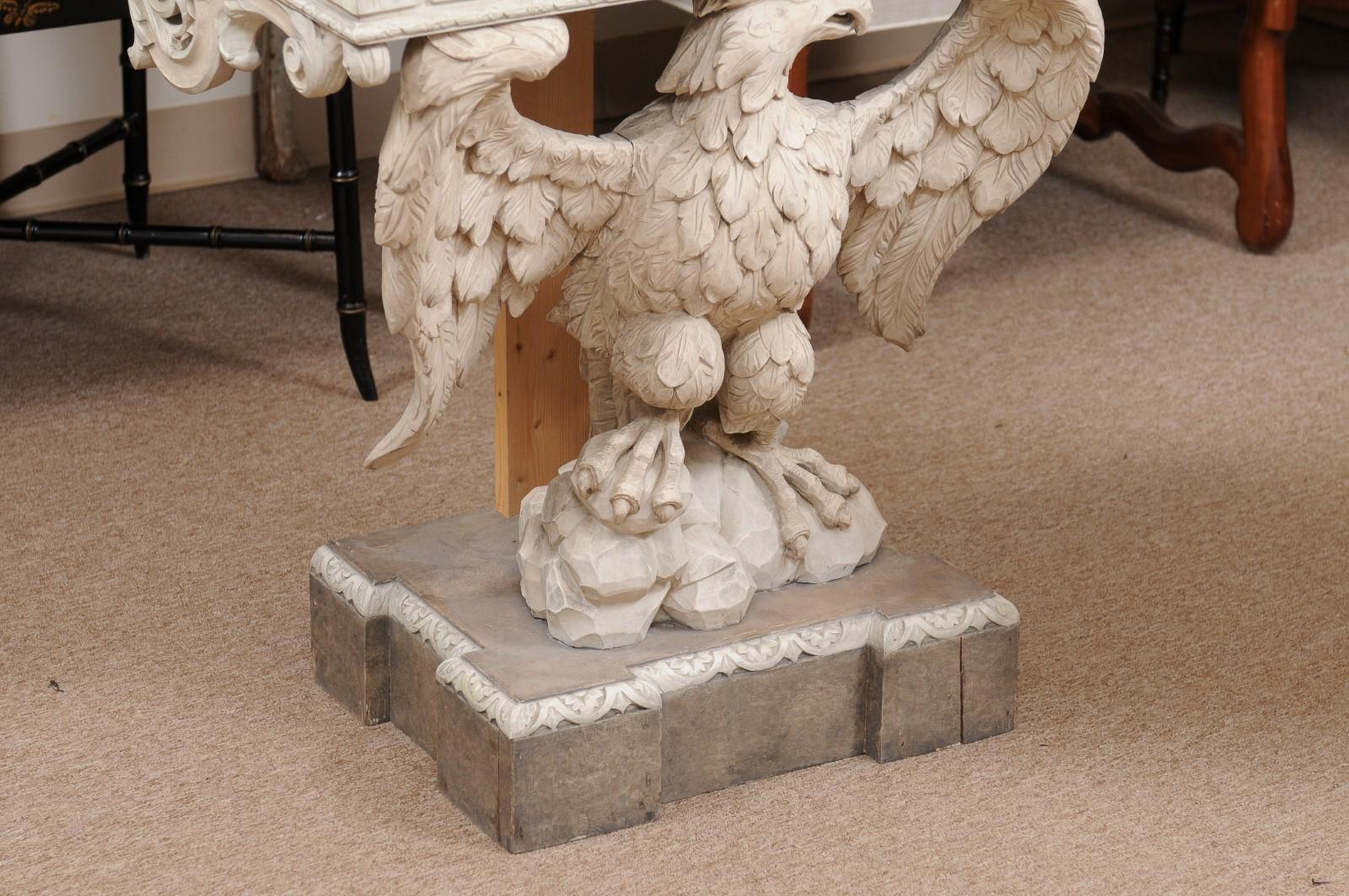 20th Century Pair of Wall-Mounted Eagle Consoles in Painted Finish with Faux Marbleized Tops For Sale